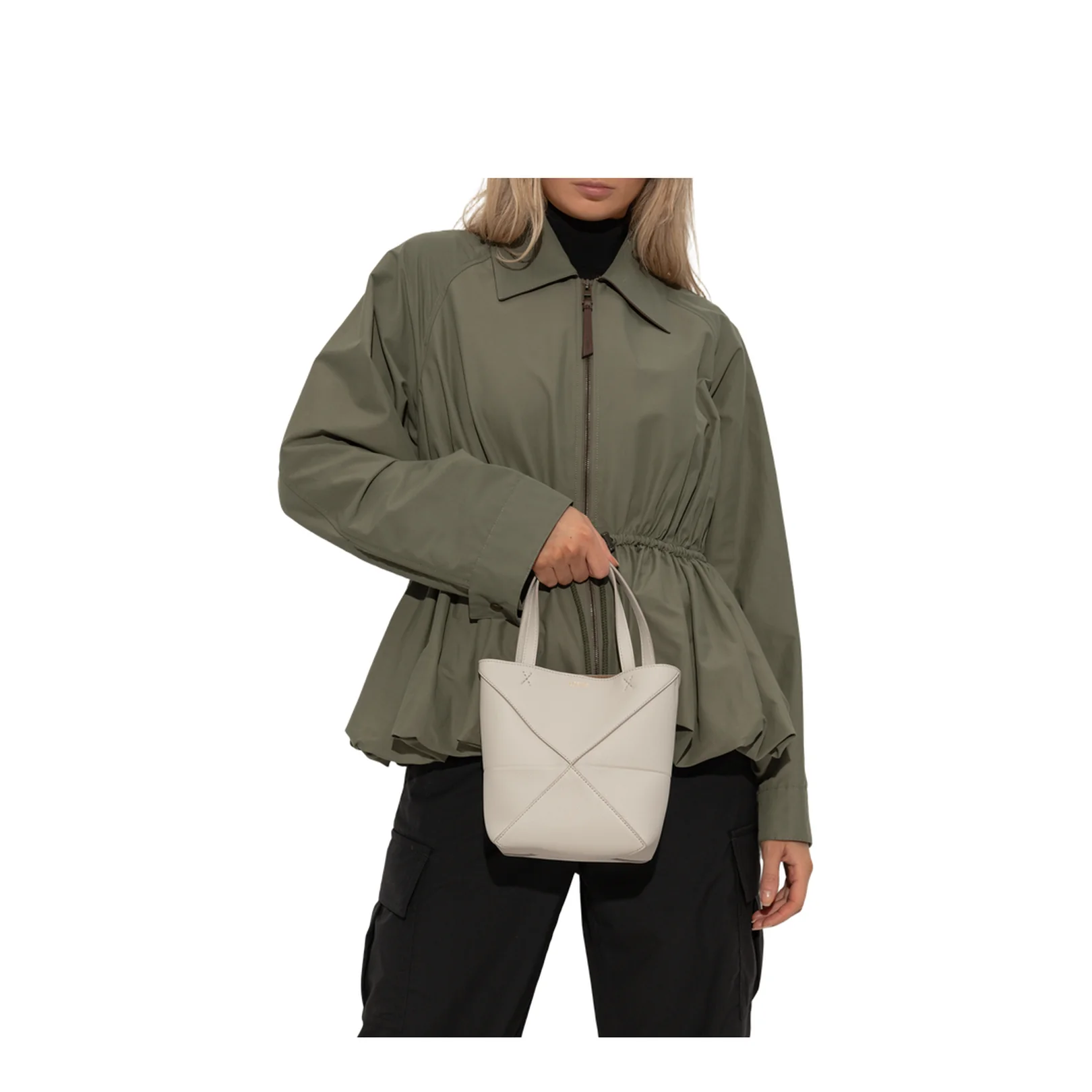 Puzzle Fold Mini Leather Tote Bags - Light Grey - Image 2