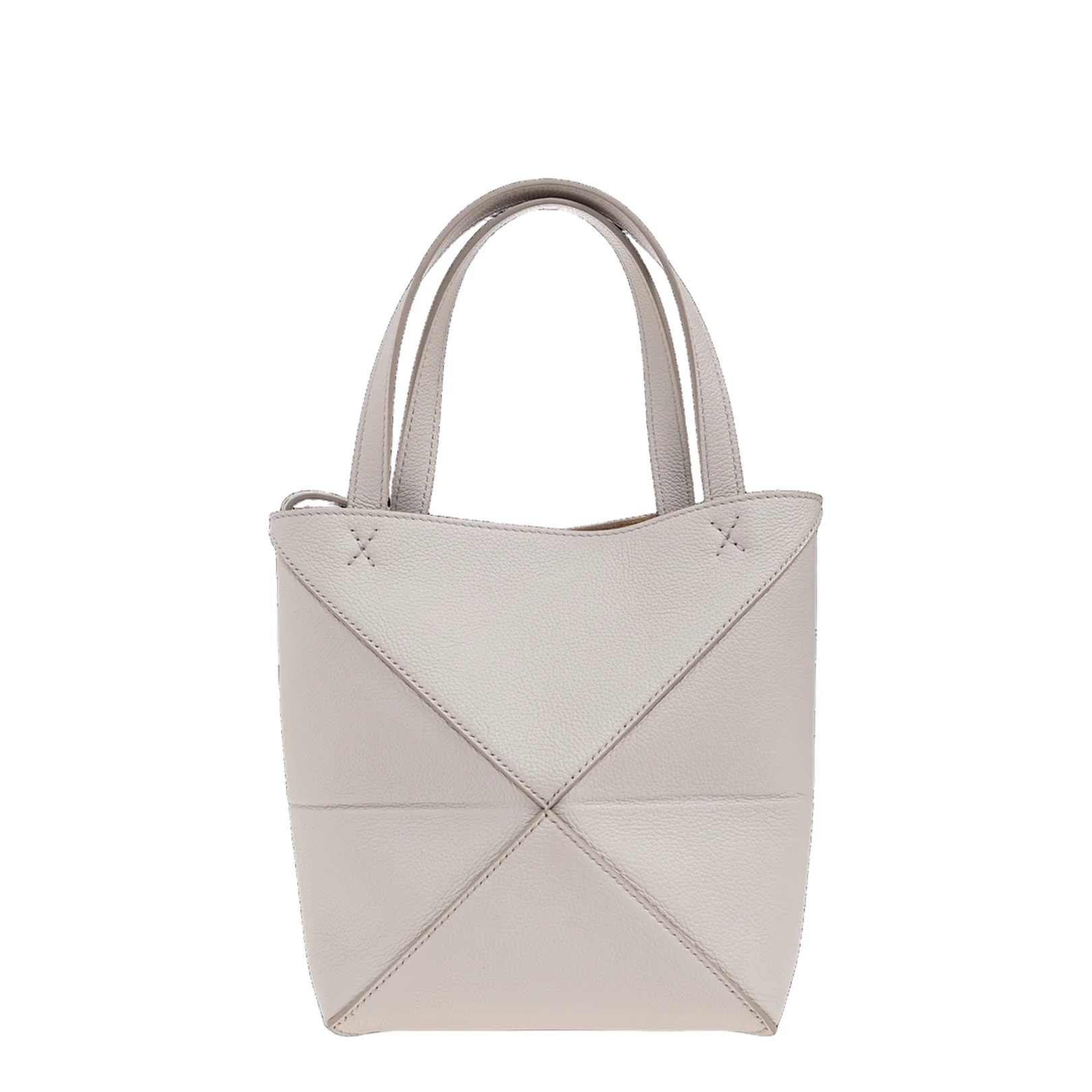 Puzzle Fold Mini Leather Tote Bags - Light Grey - Image 3