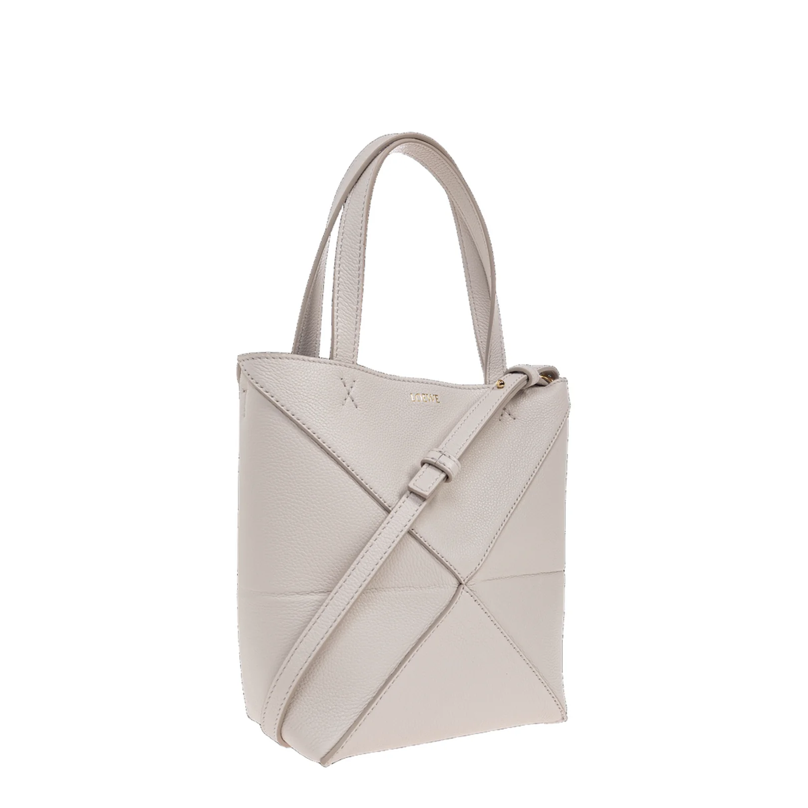 Puzzle Fold Mini Leather Tote Bags - Light Grey - Image 4