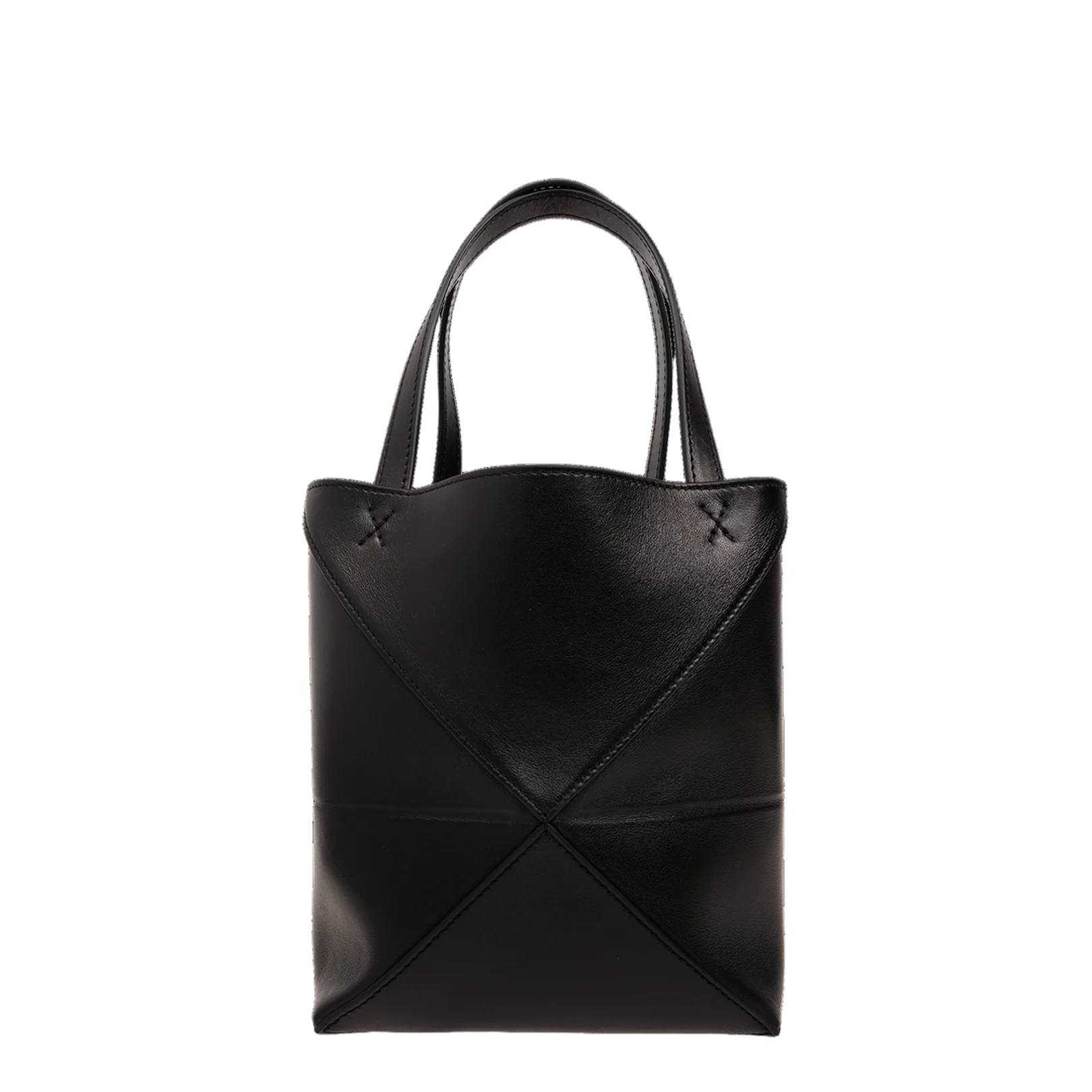 Puzzle Fold Mini Leather Tote Bags - Black - Image 3