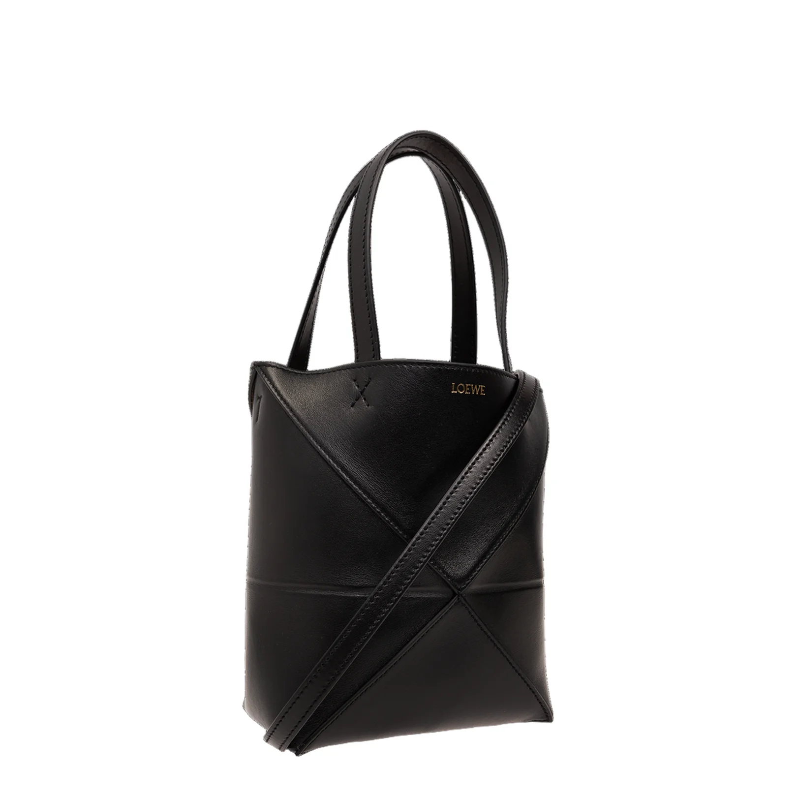 Puzzle Fold Mini Leather Tote Bags - Black - Image 4