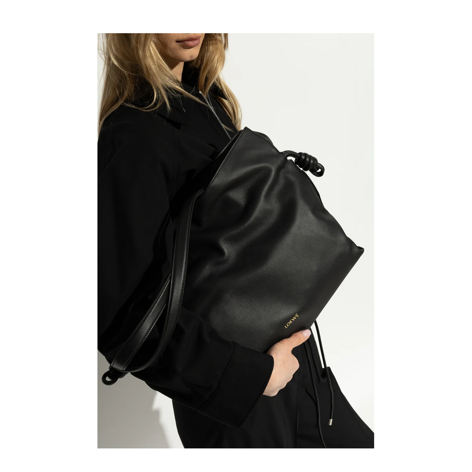Flamenco Large Leather Clutch Bag - Black - Image 2