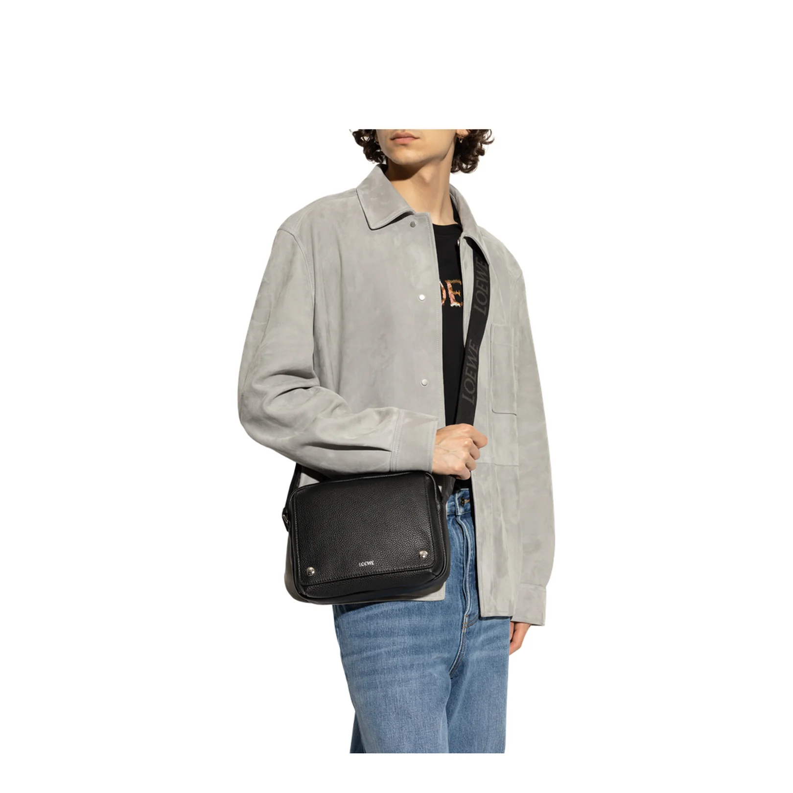 Pebble Medium Leather Messenger Bags - Black - Image 2