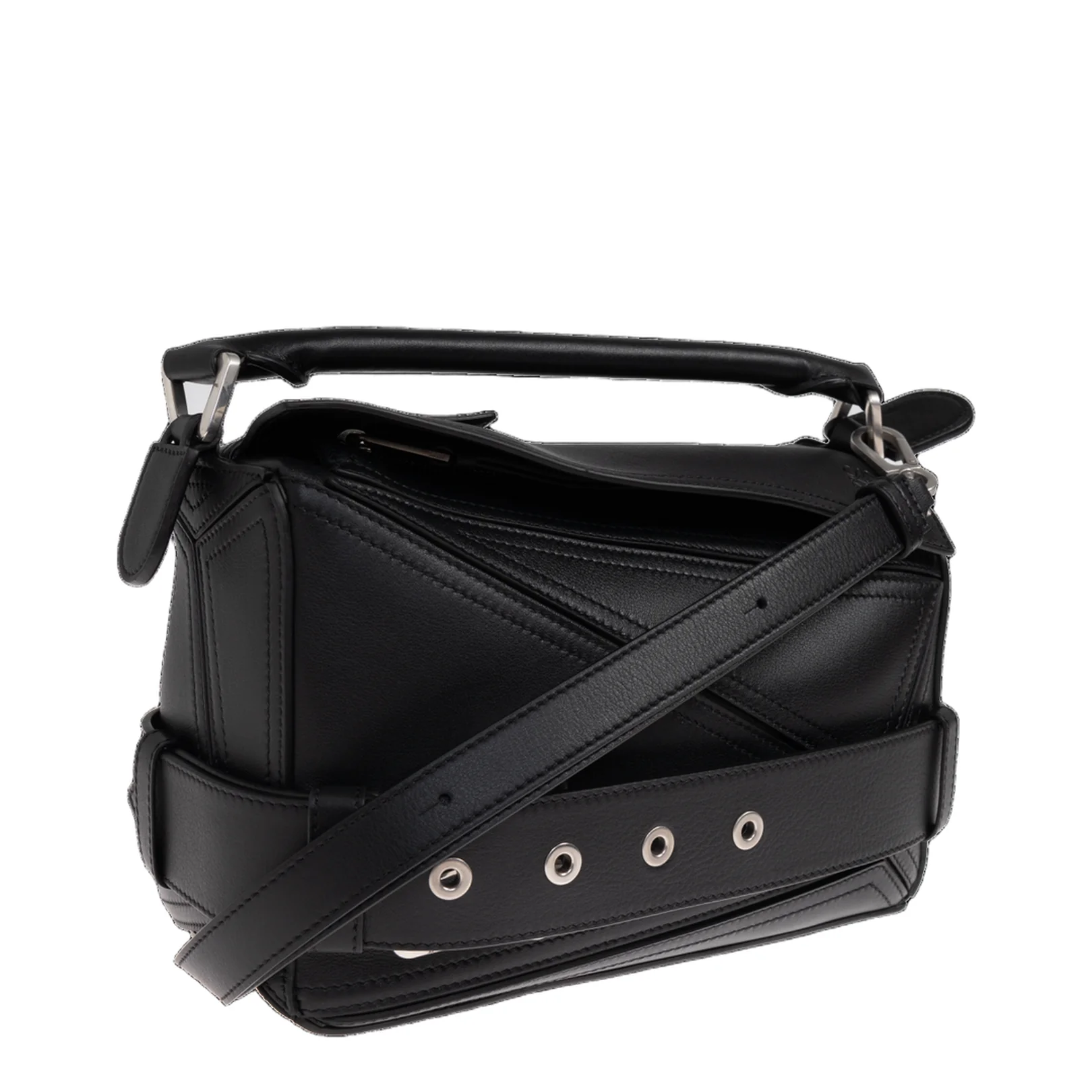 Puzzle Biker Small Leather Shoulder Bags - Black - Image 4