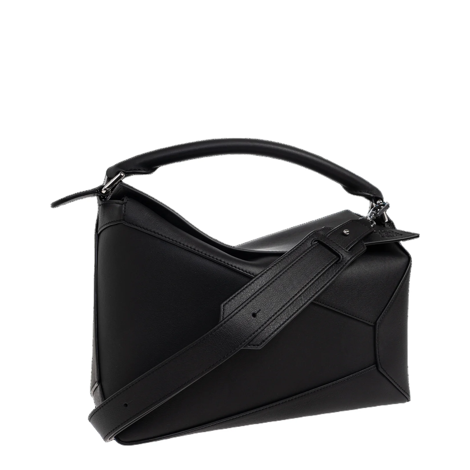Puzzle Edge Medium Leather Shoulder Bags - Black - Image 4