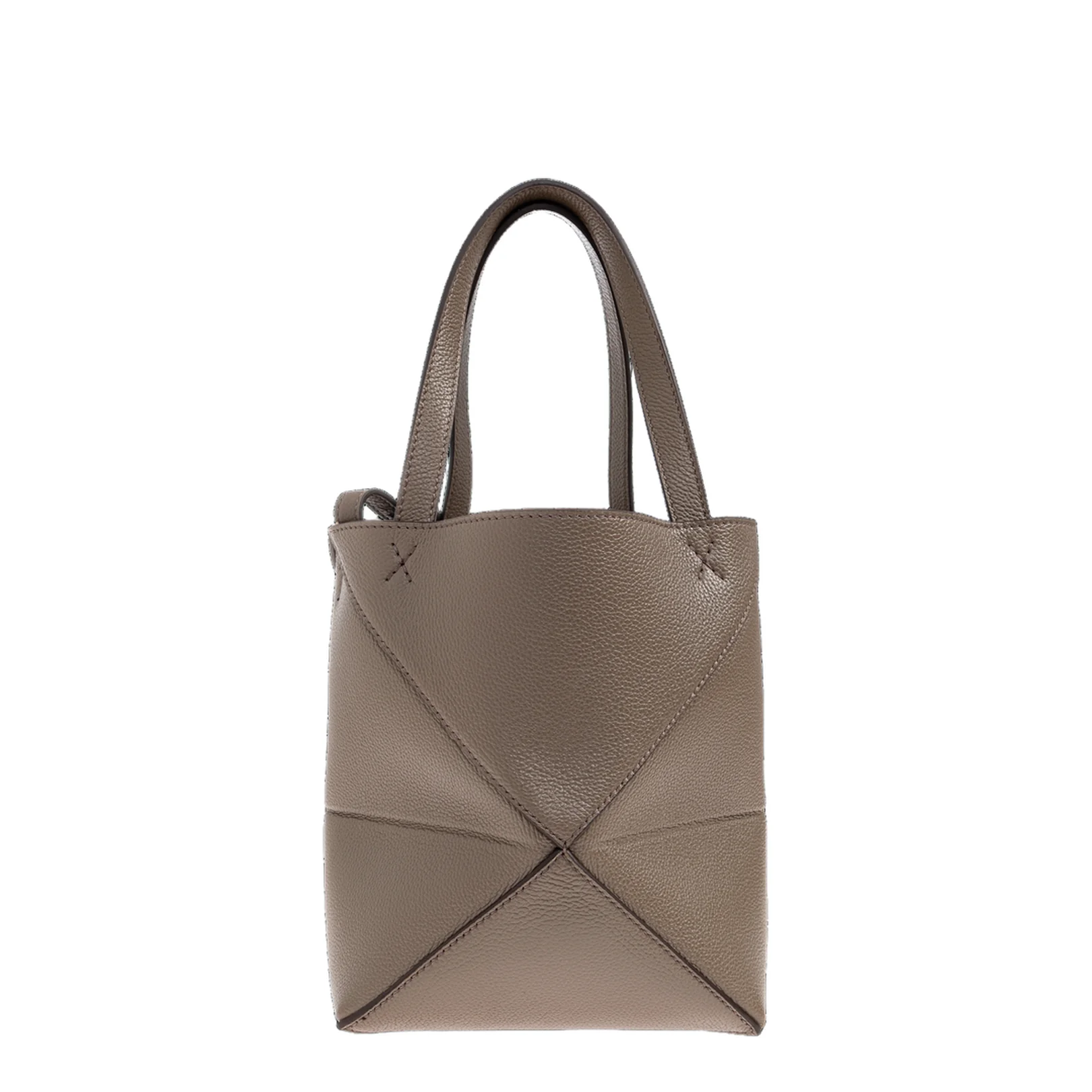 Puzzle Fold Mini Leather Tote Bags - Taupe - Image 3