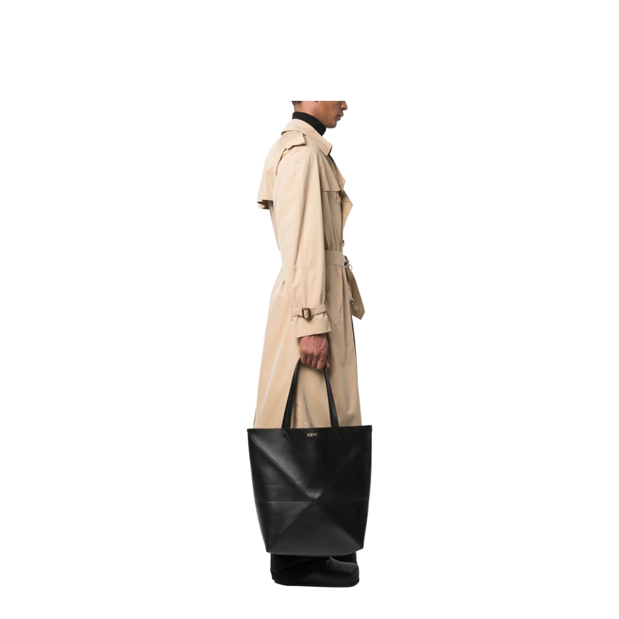 Puzzle Fold XL Leather Tote Bags - Black - Image 4