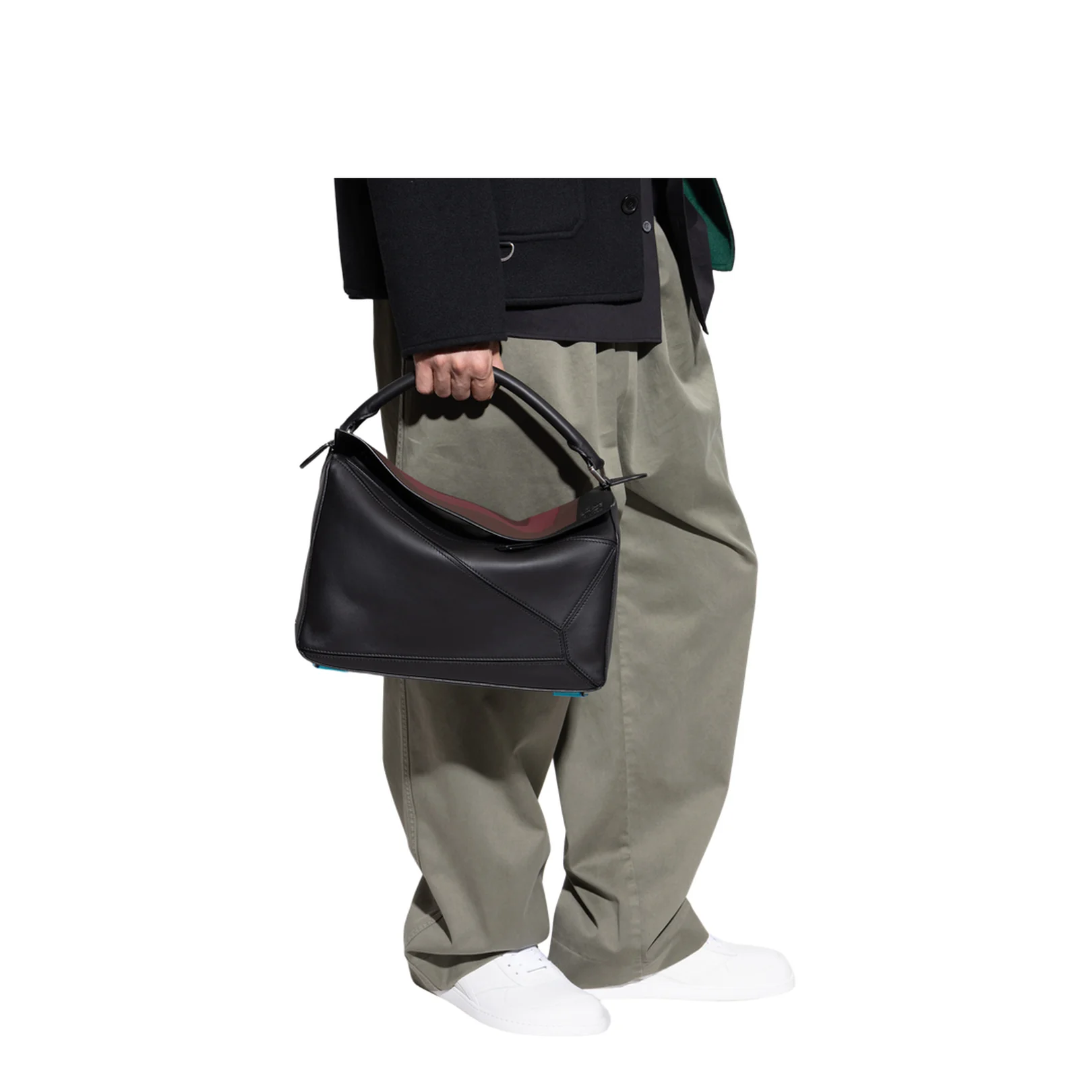 Puzzle Large Leather Shoulder Bags - Black Burgundy - Image 2