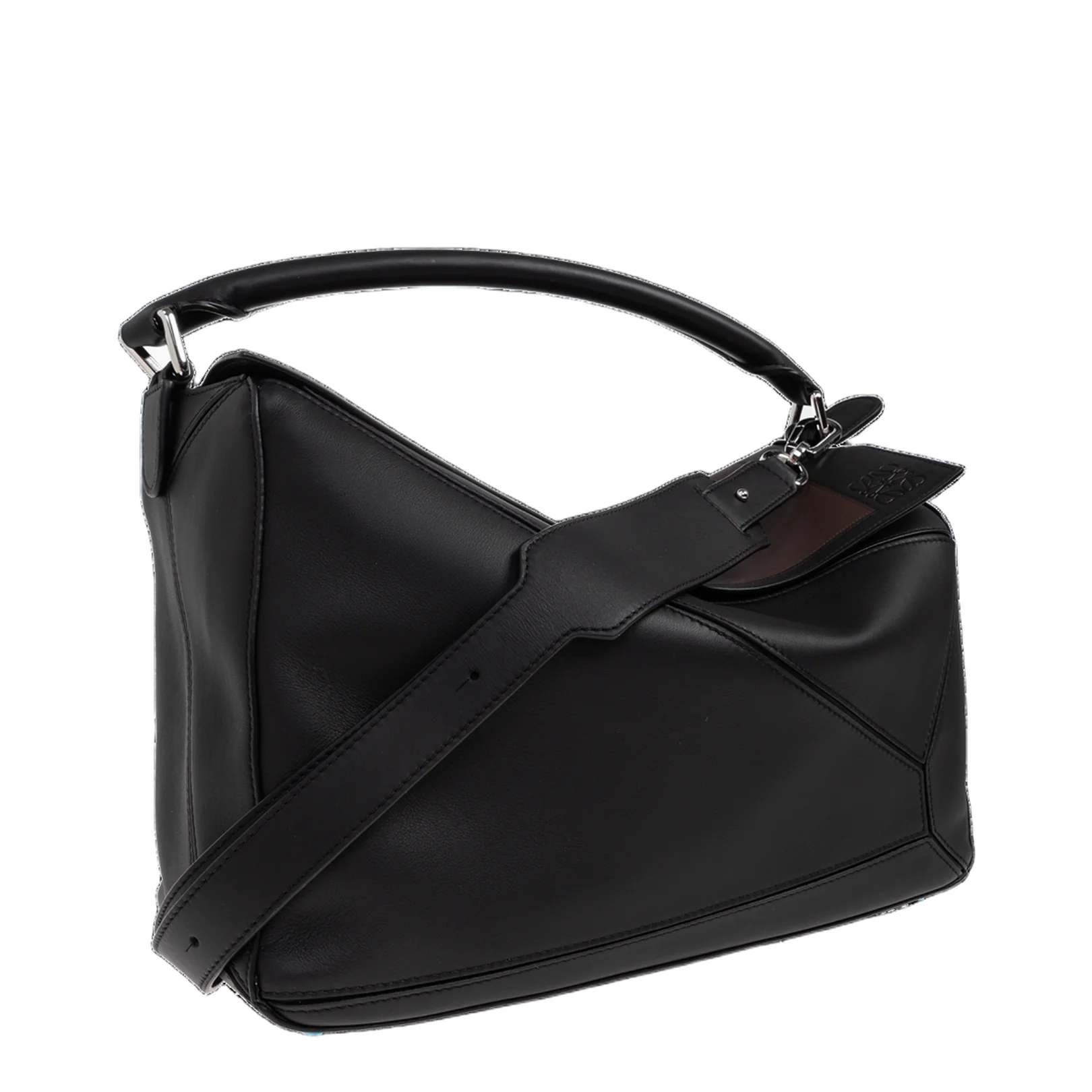 Puzzle Large Leather Shoulder Bags - Black Burgundy - Image 4