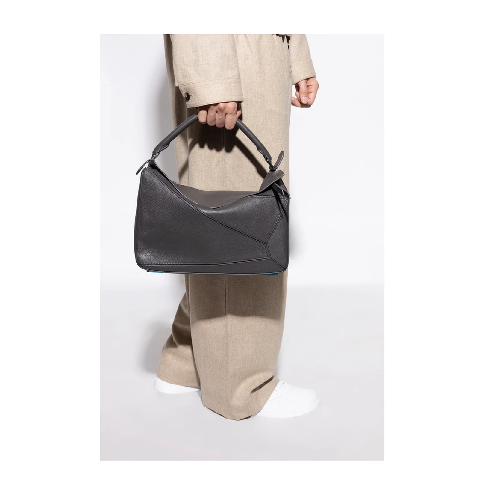 Puzzle Large Leather Shoulder Bags - Dark Grey - Image 2
