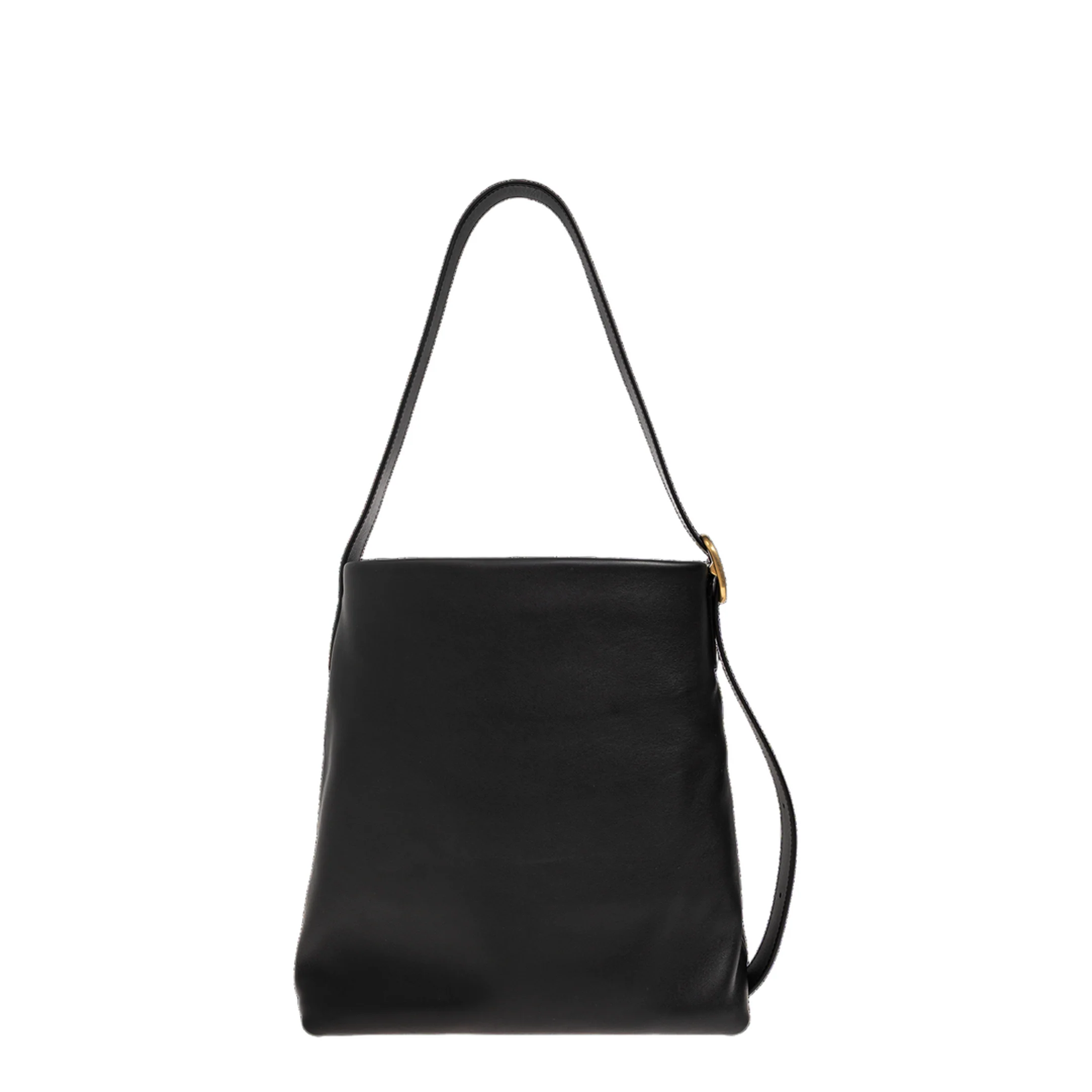 Draped Leather Tote Bag - Black - Image 3