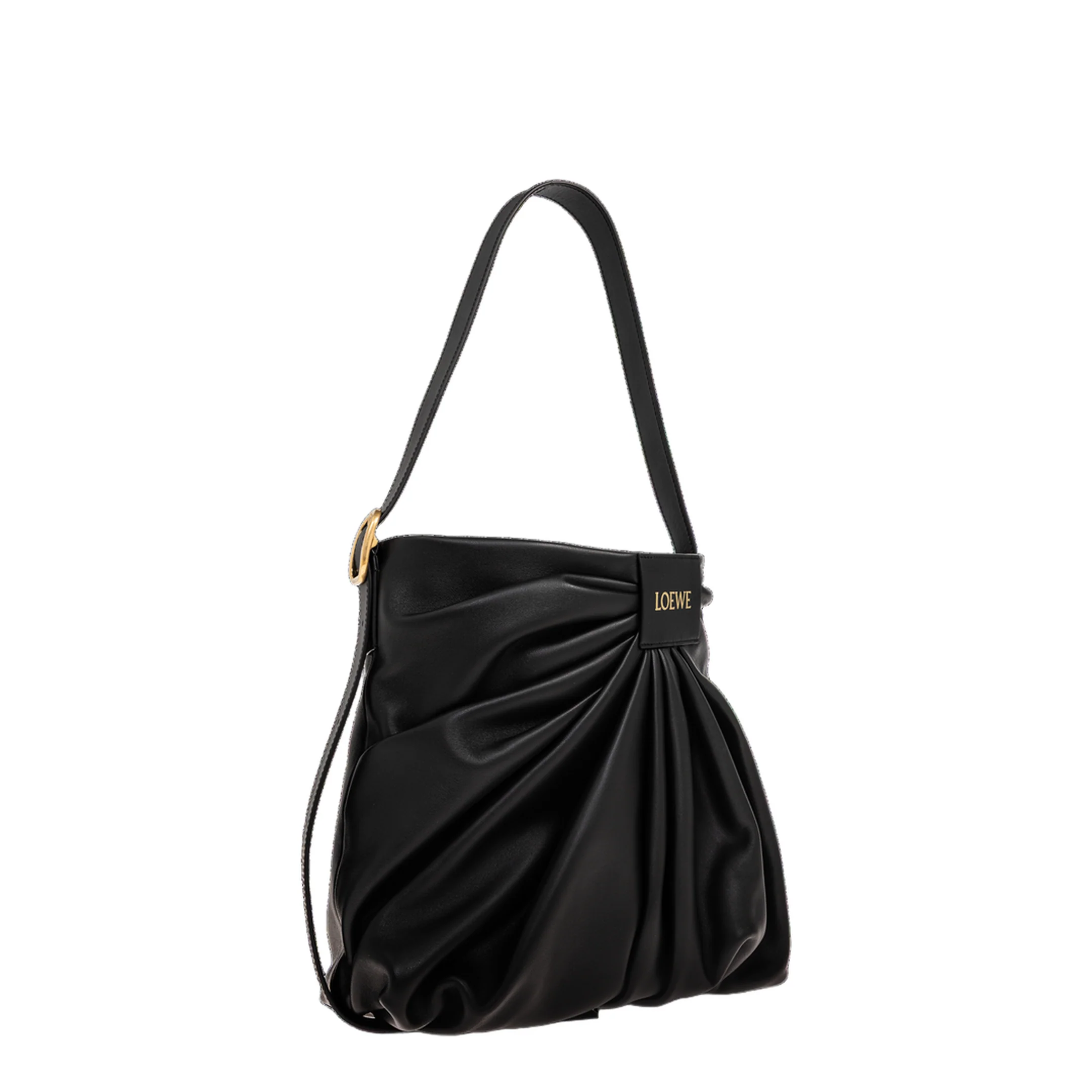 Draped Leather Tote Bag - Black - Image 4