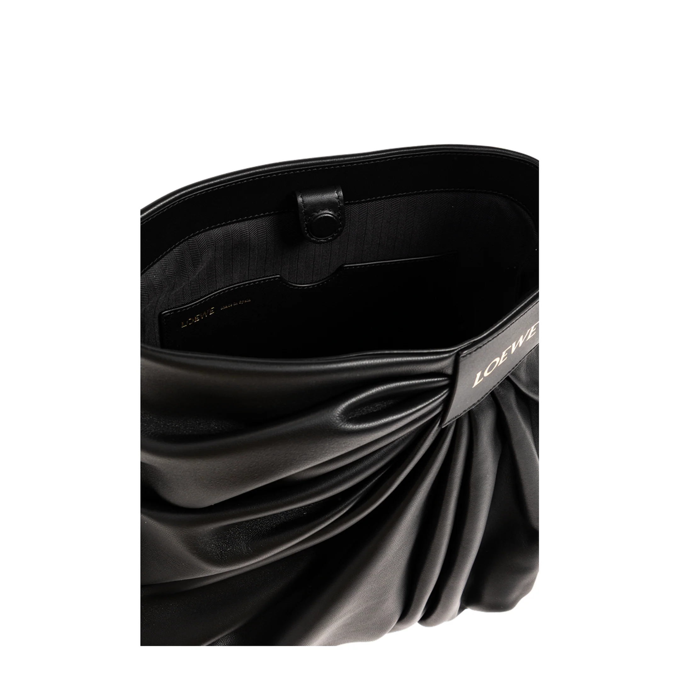 Draped Leather Tote Bag - Black - Image 5