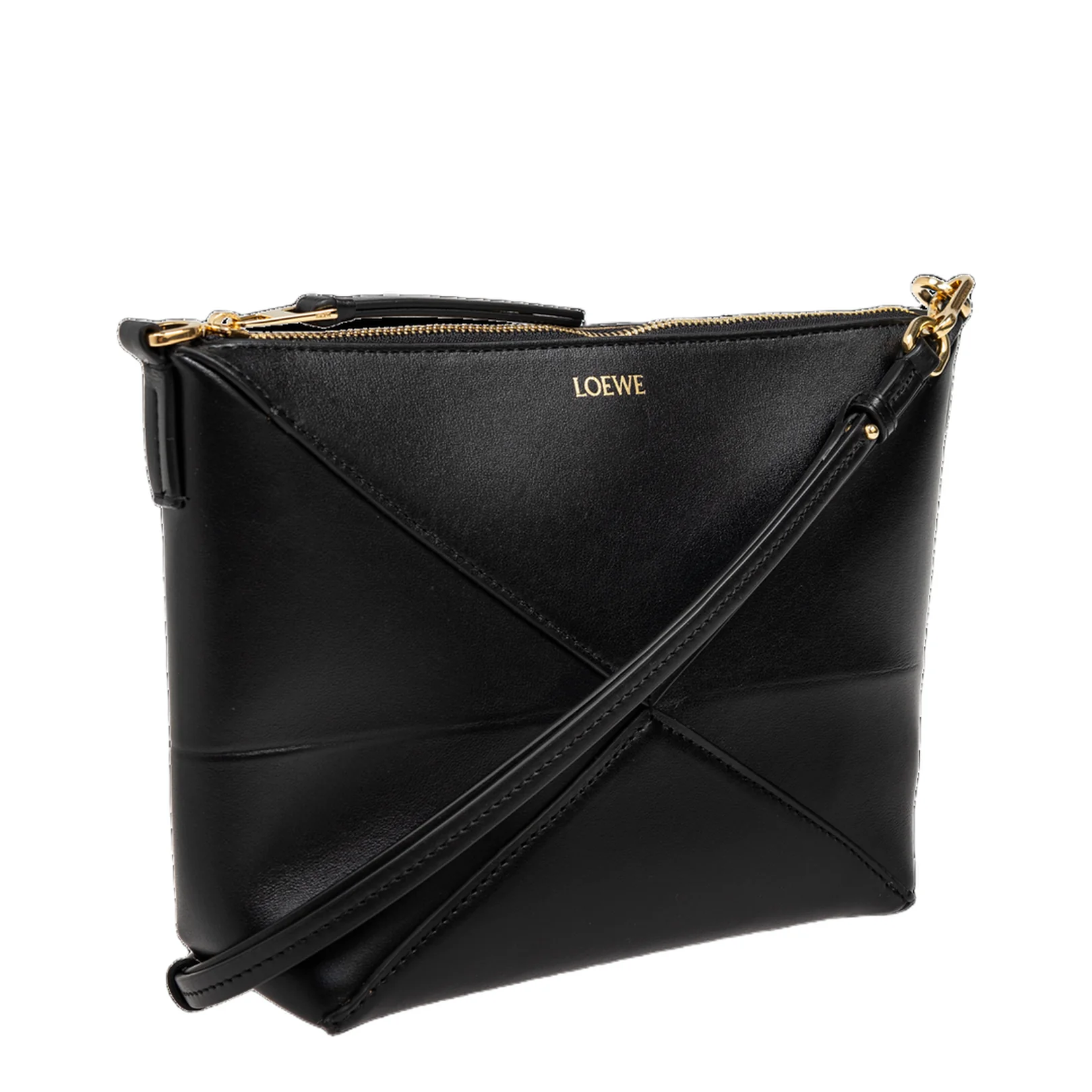 Puzzle Fold Leather Shoulder Bags - Black - Image 4