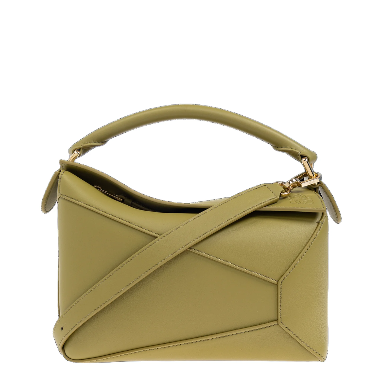Puzzle Edge Small Calfskin Shoulder Bags - Green Light Moss