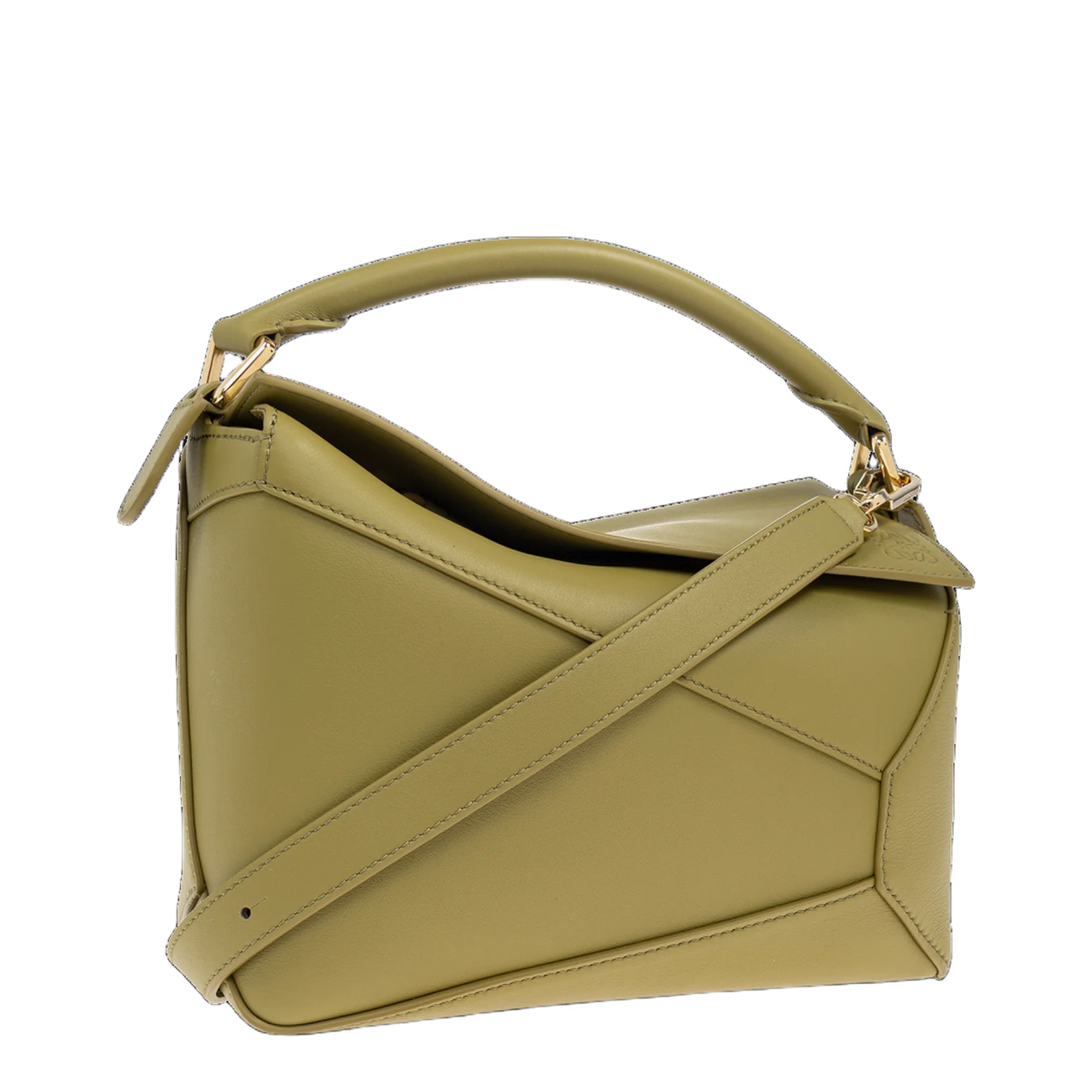 Puzzle Edge Small Calfskin Shoulder Bags - Green Light Moss - Image 4