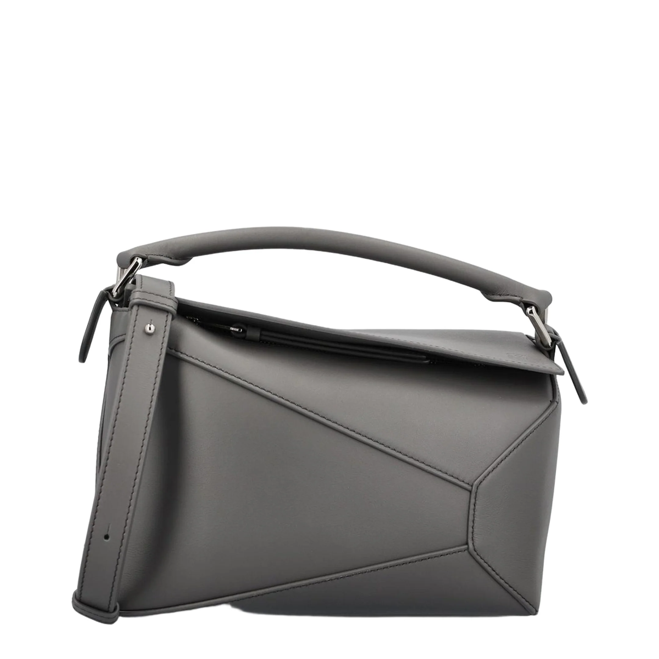 Puzzle Edge Small Calfskin Shoulder Bag- Grey