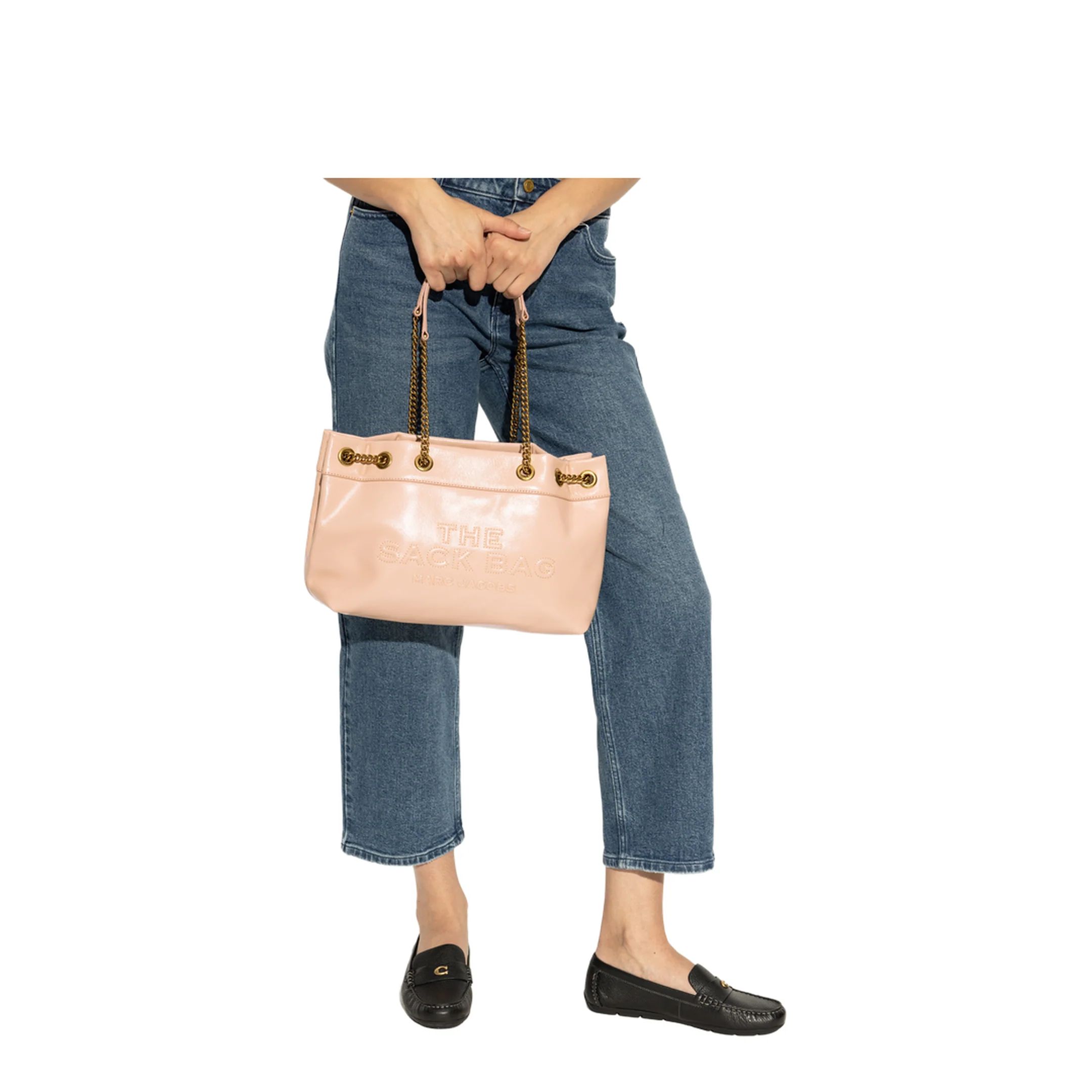 Small Chain Leather Sack Bag - Pink - Image 5