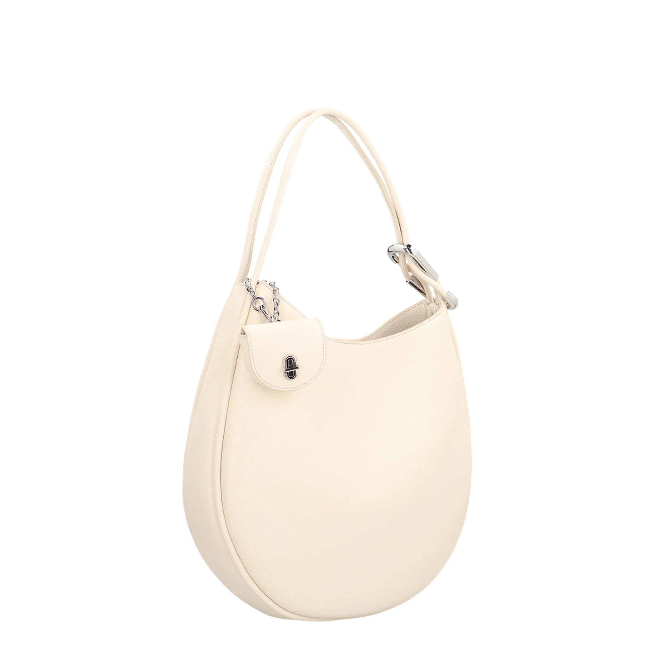 Leather Crescent Large Dual Shoulder Bag - White - Image 2