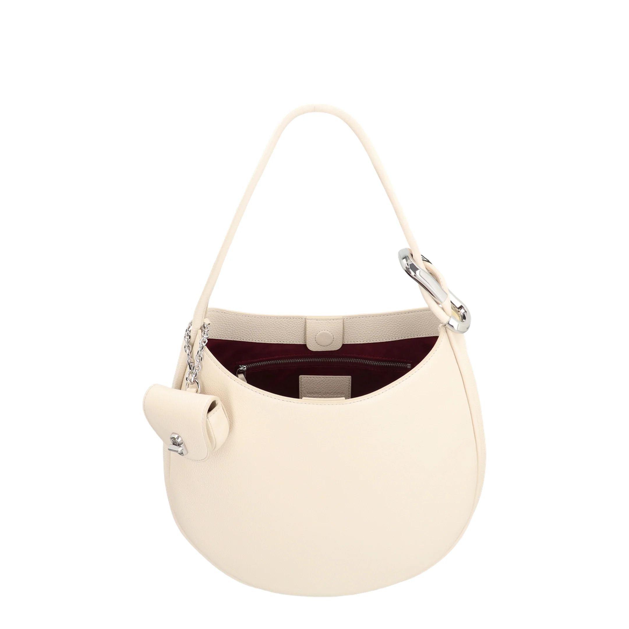 Leather Crescent Large Dual Shoulder Bag - White - Image 4