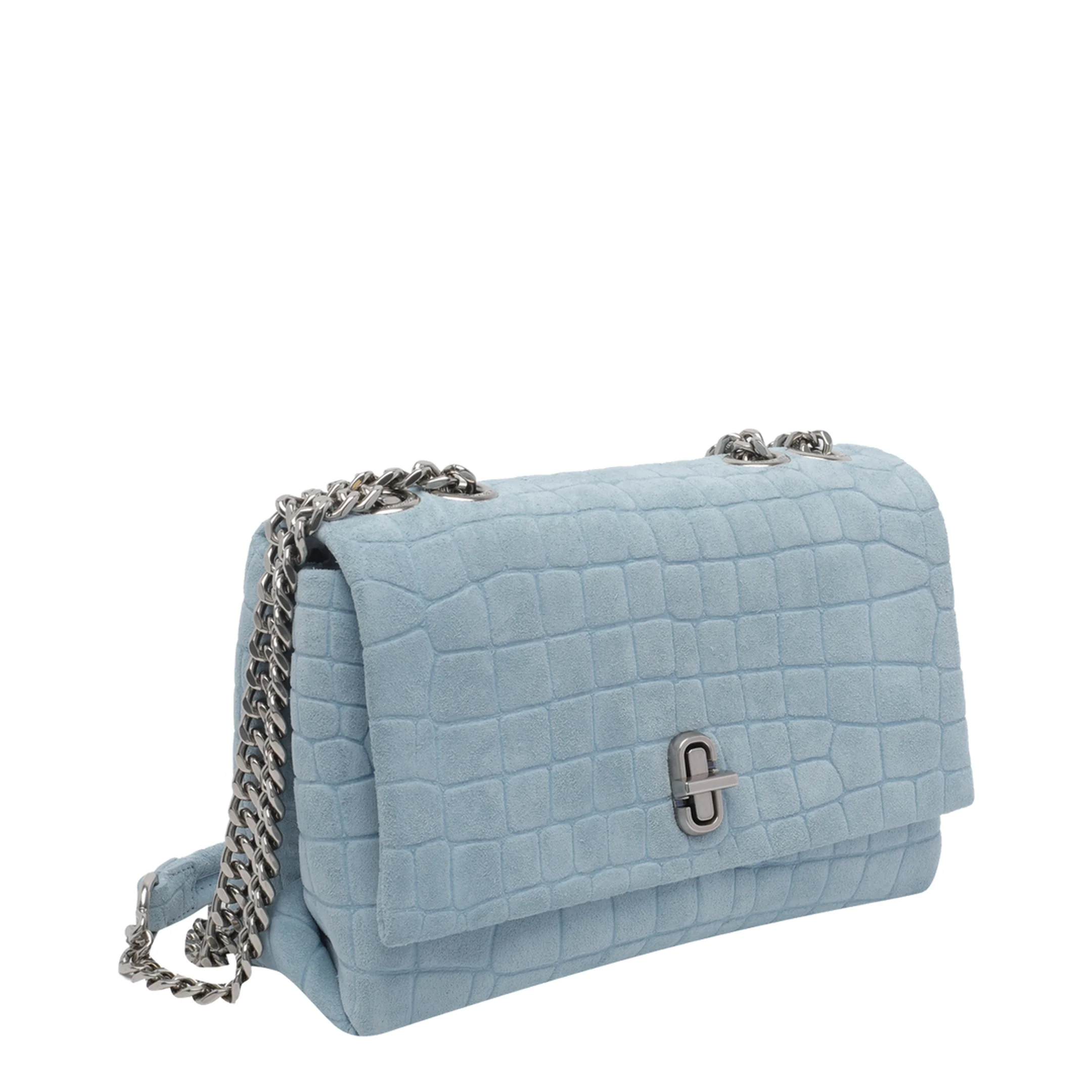 Slim Croc Suede Dual Chain Shoulder Bag - Blue - Image 2