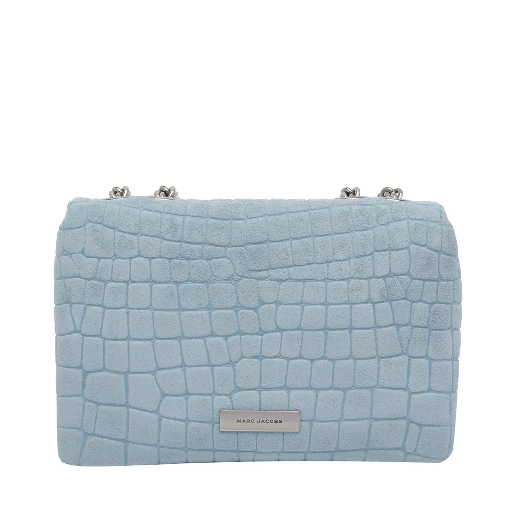 Slim Croc Suede Dual Chain Shoulder Bag - Blue - Image 3