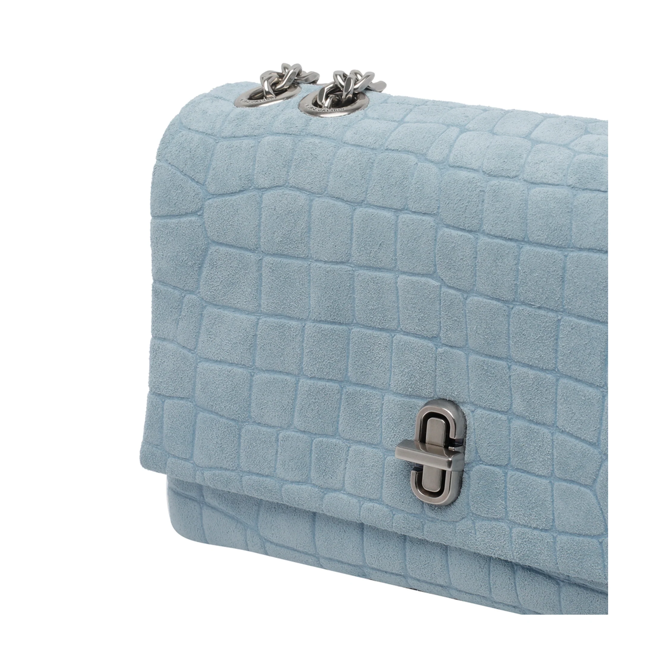 Slim Croc Suede Dual Chain Shoulder Bag - Blue - Image 4