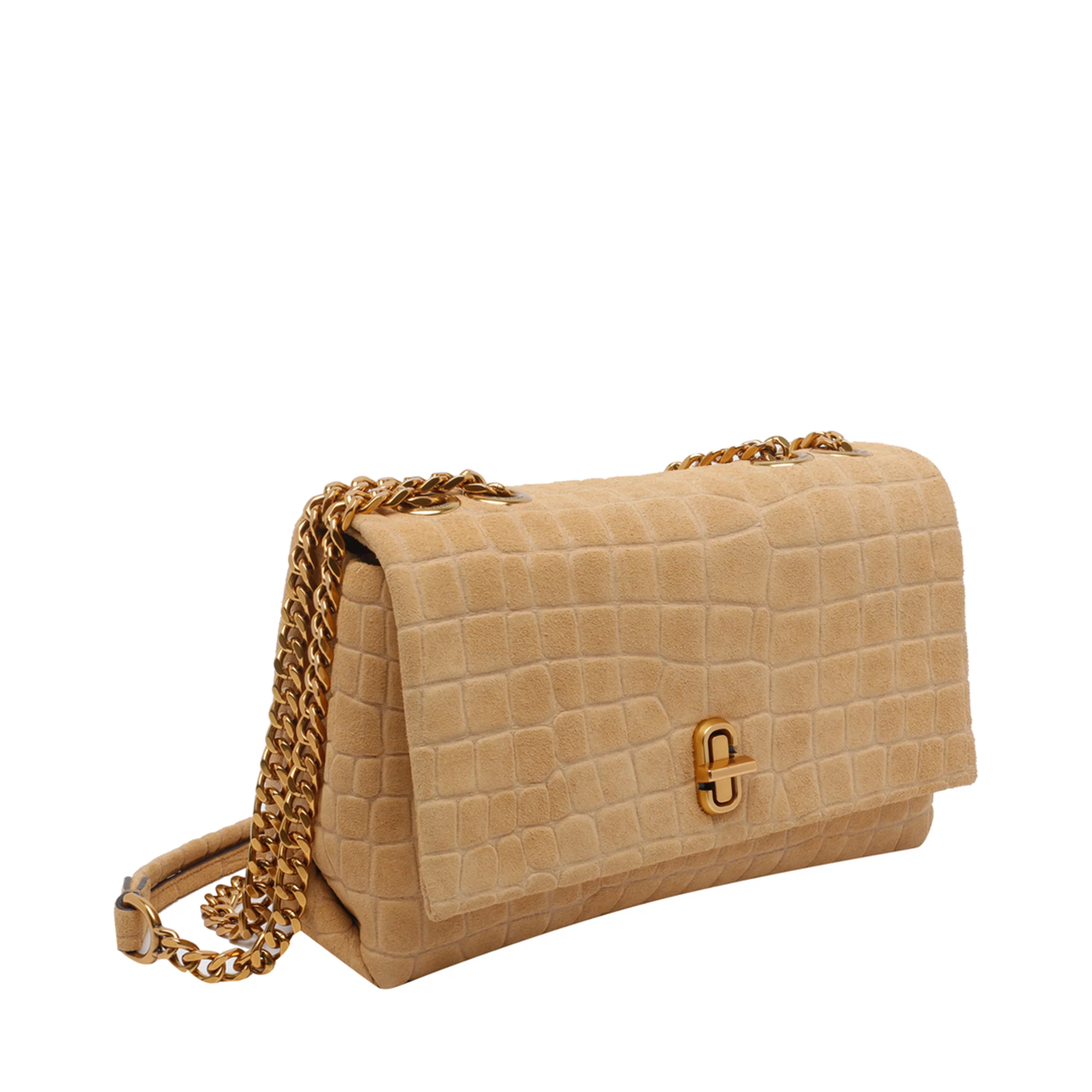 Slim Croc Suede Dual Chain Shoulder Bag - Brown - Image 2