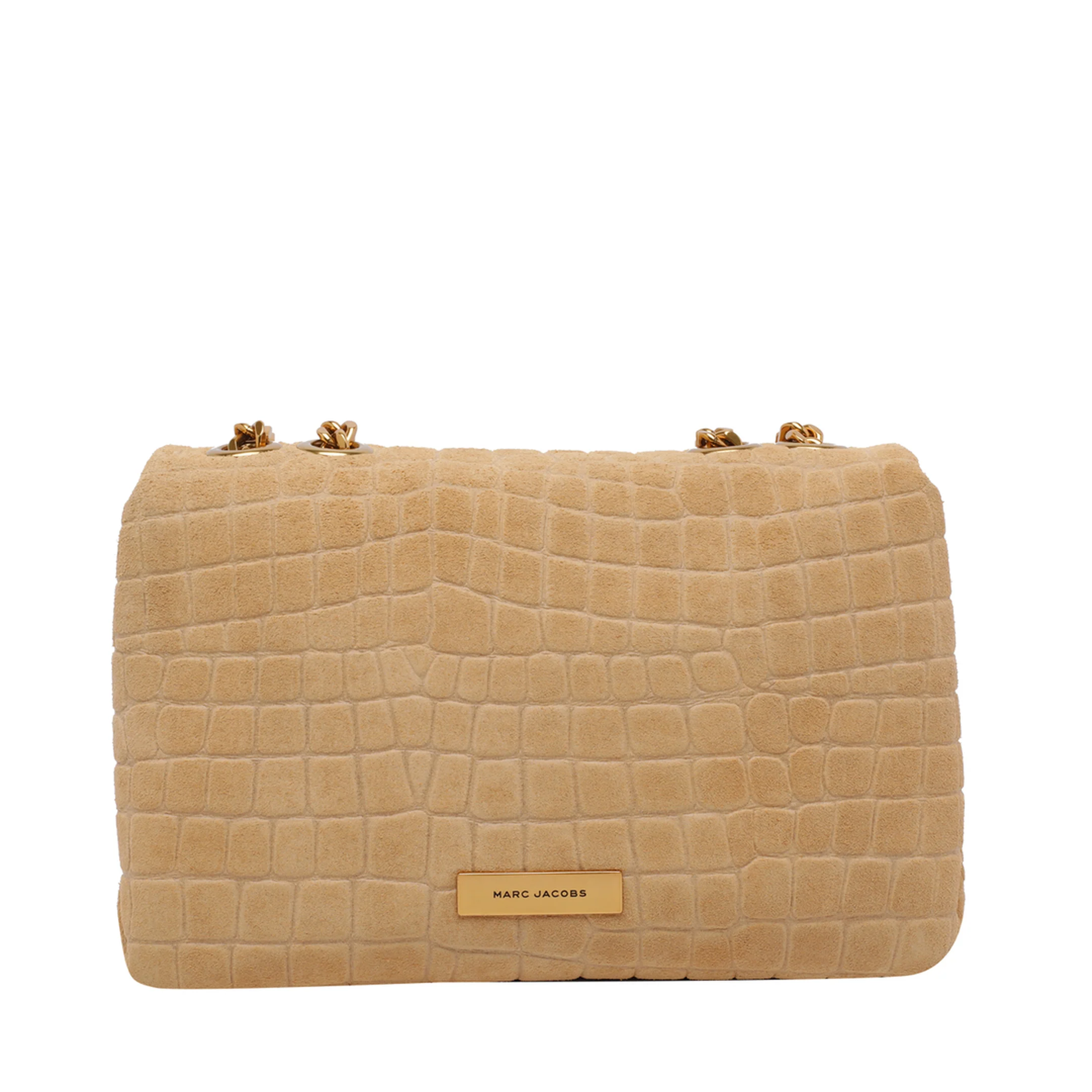 Slim Croc Suede Dual Chain Shoulder Bag - Brown - Image 3
