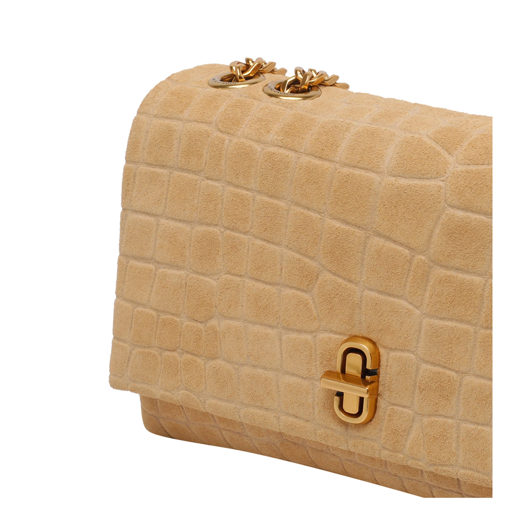 Slim Croc Suede Dual Chain Shoulder Bag - Brown - Image 4