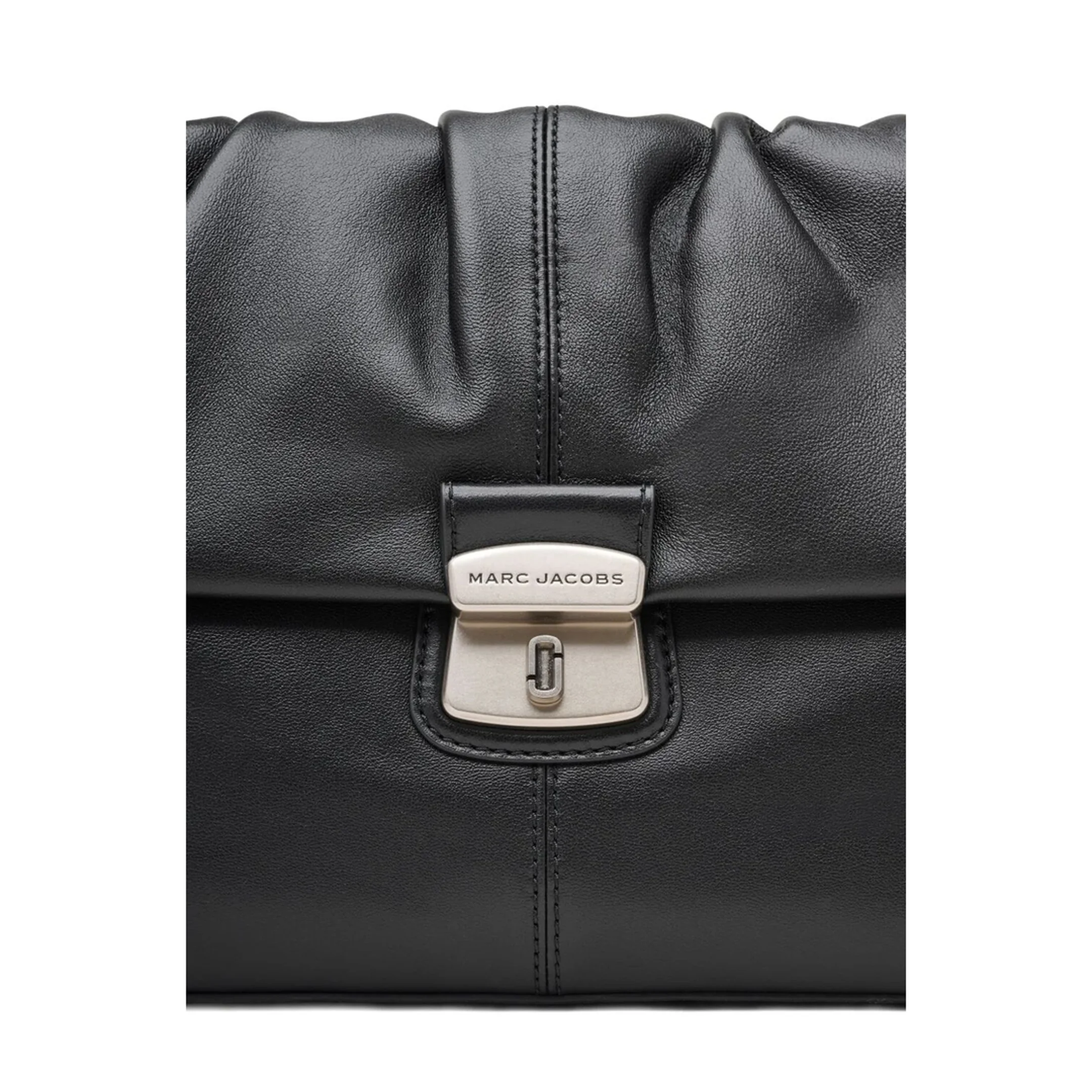 Ruched Detail Leather Crossbody Bag - Black - Image 2