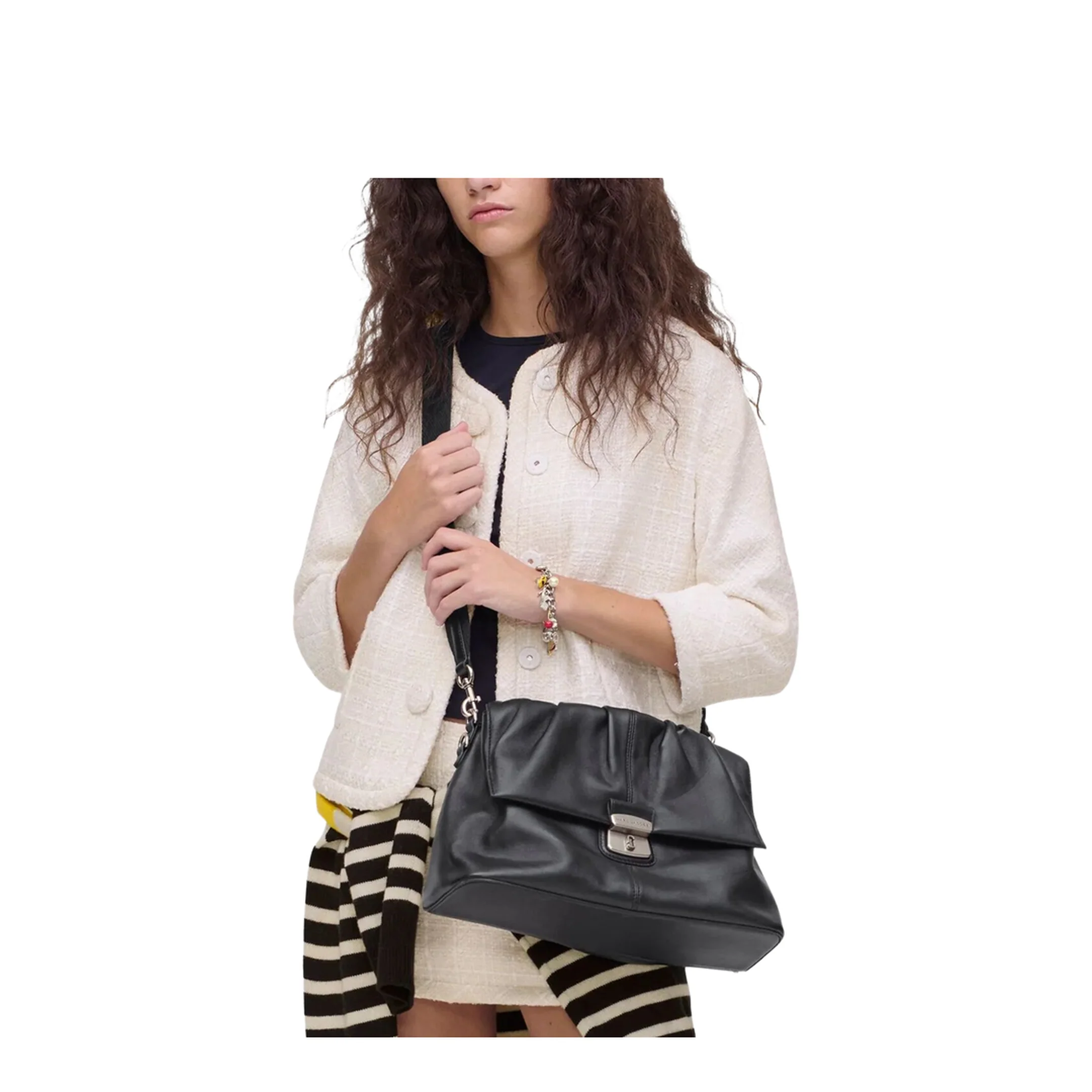 Ruched Detail Leather Crossbody Bag - Black - Image 3