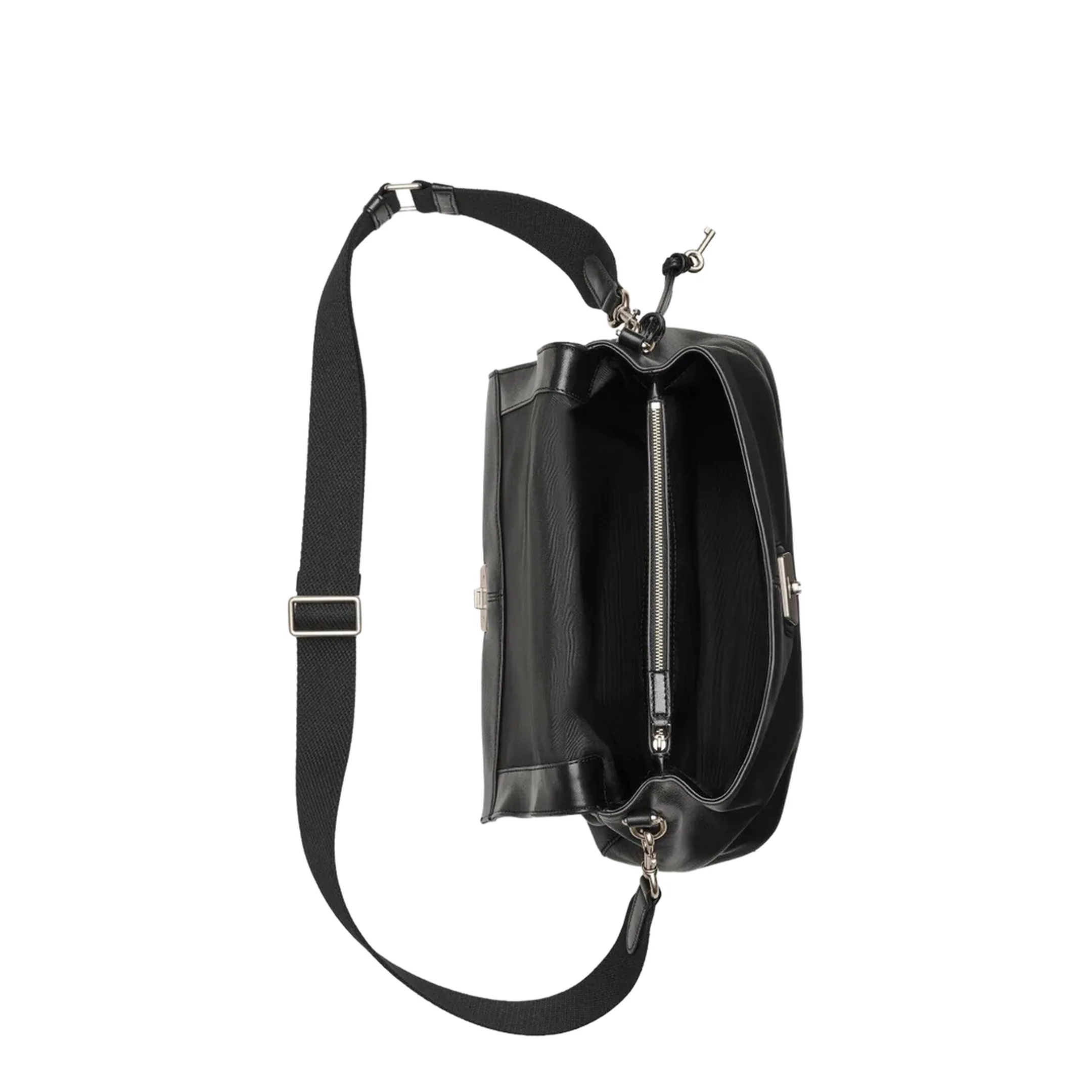 Ruched Detail Leather Crossbody Bag - Black - Image 4