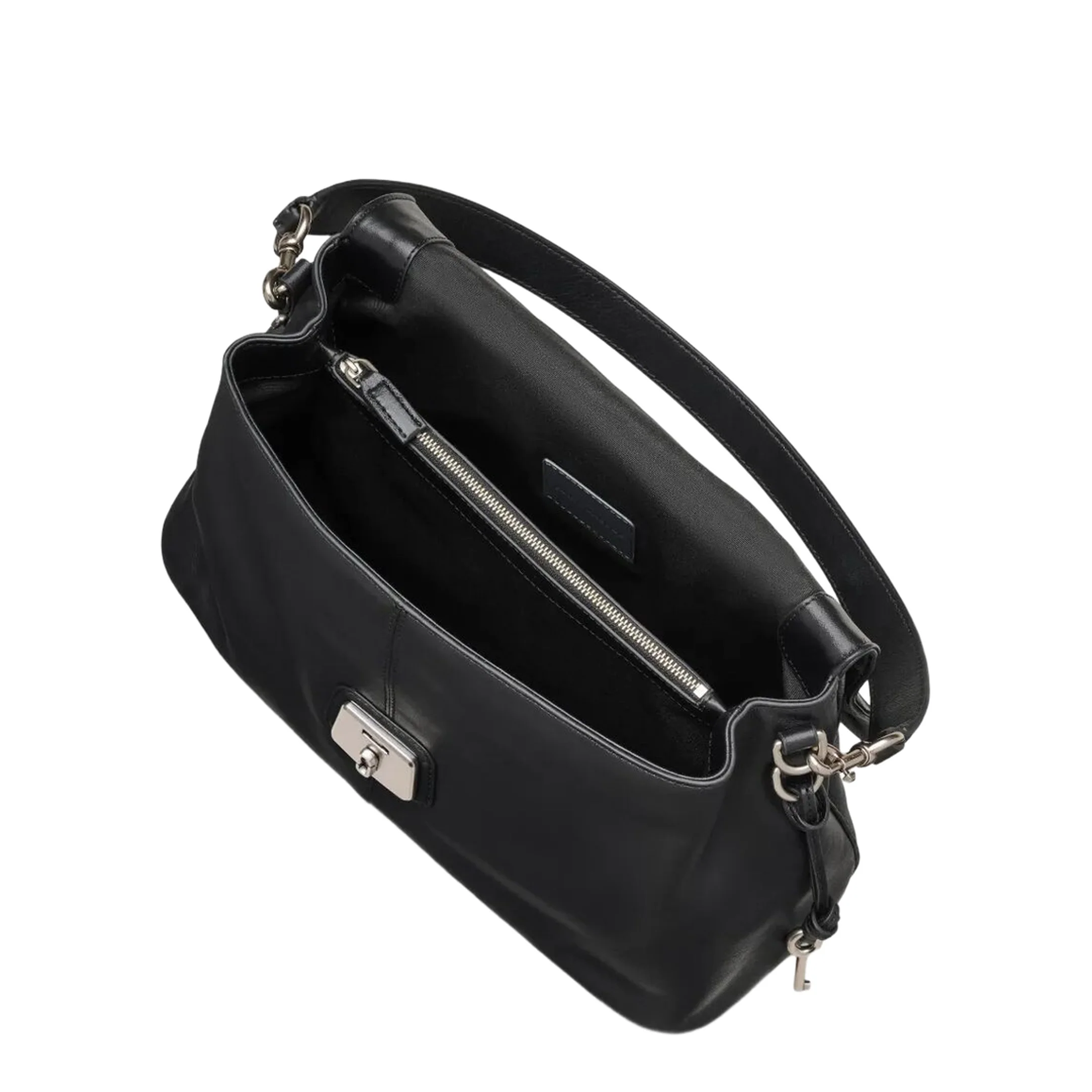 Ruched Detail Leather Crossbody Bag - Black - Image 5