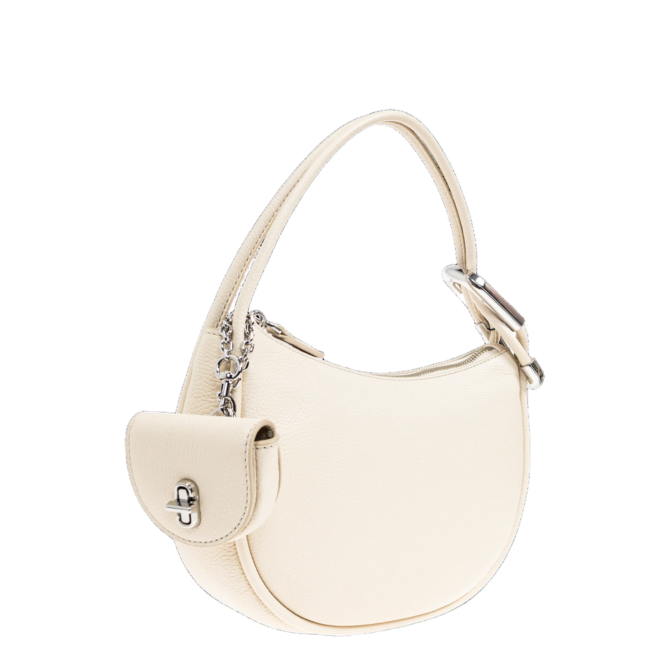 Dual Hobo Leather Shoulder Bag - Cream - Image 2