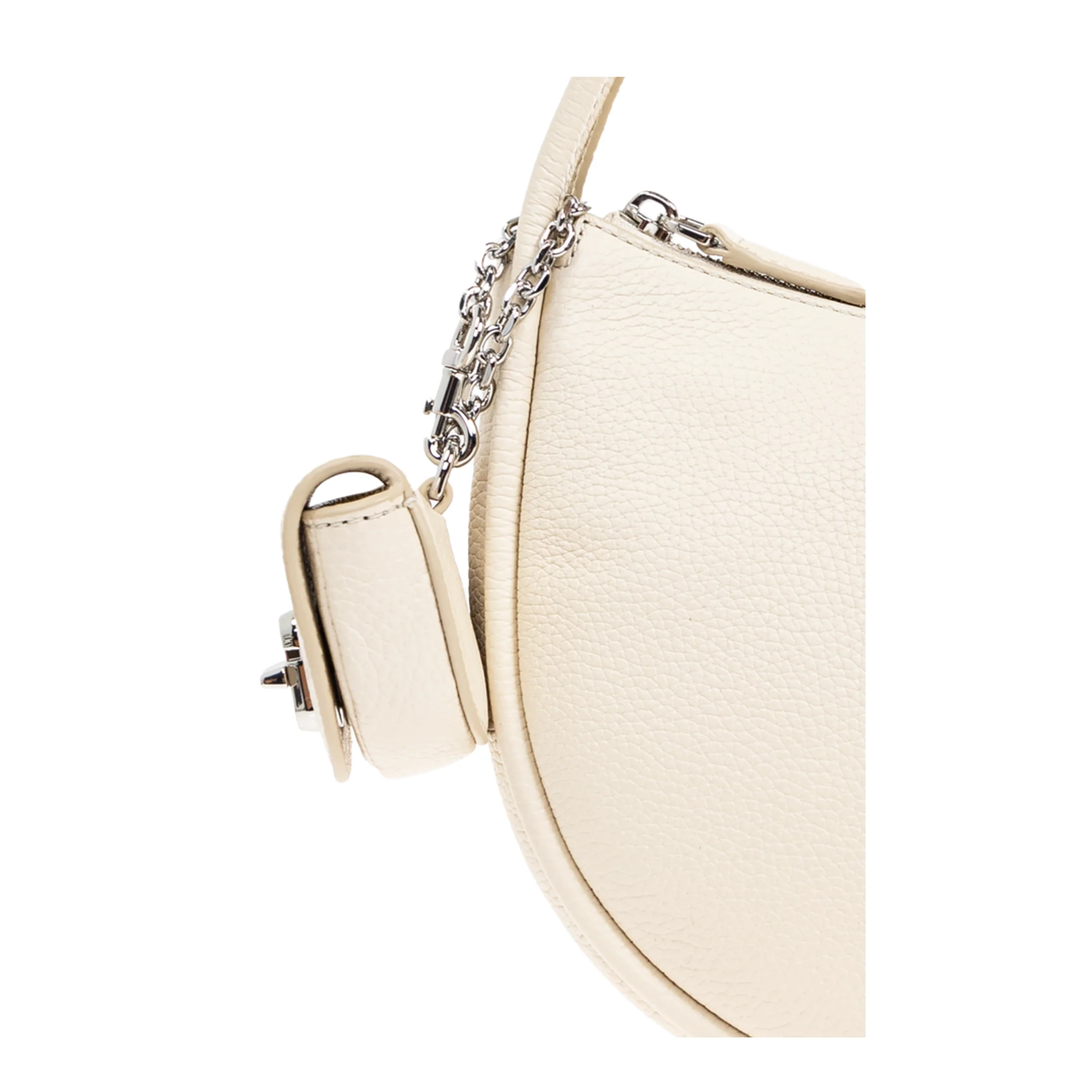 Dual Hobo Leather Shoulder Bag - Cream - Image 3
