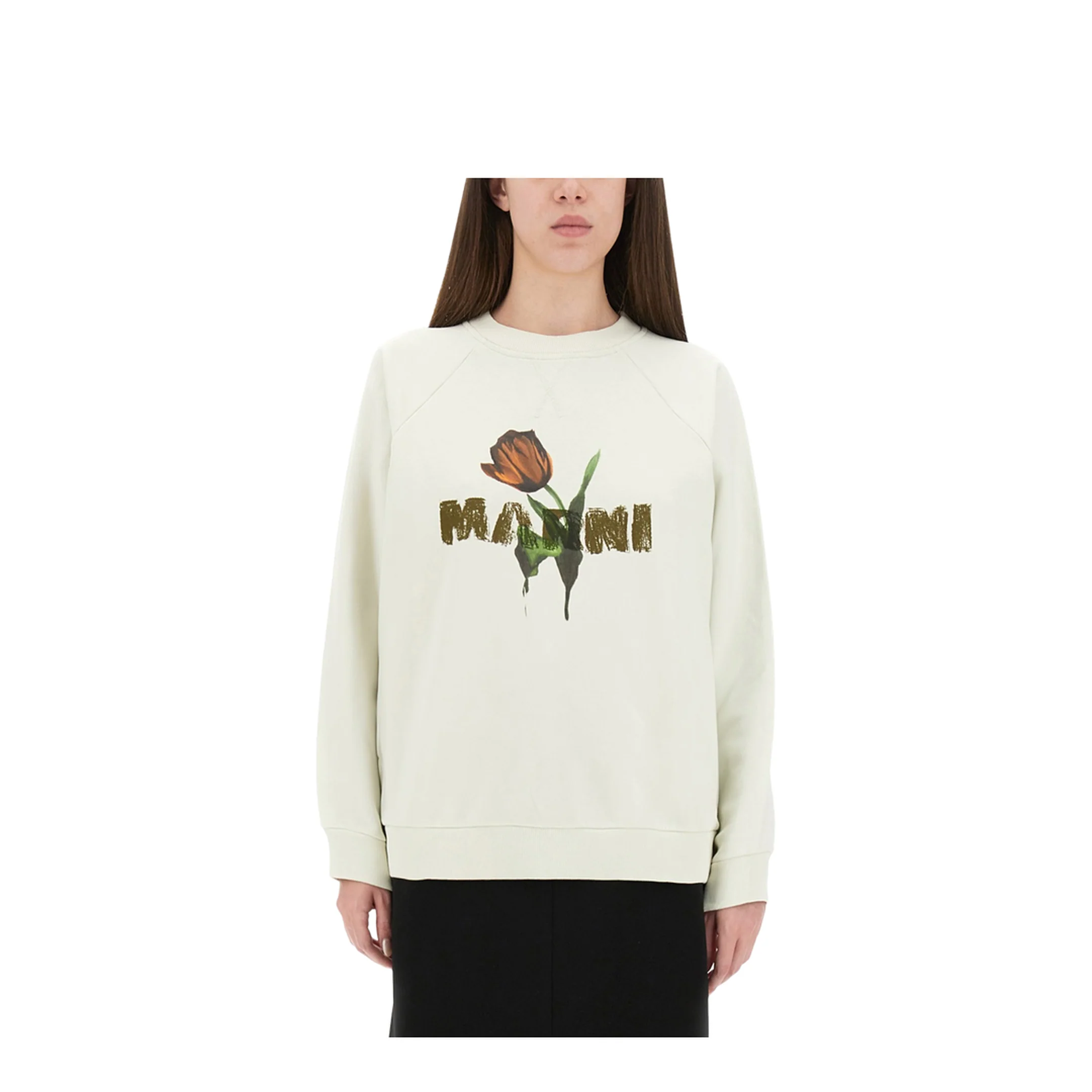 White Cotton Sweatshirt with Tulip Print