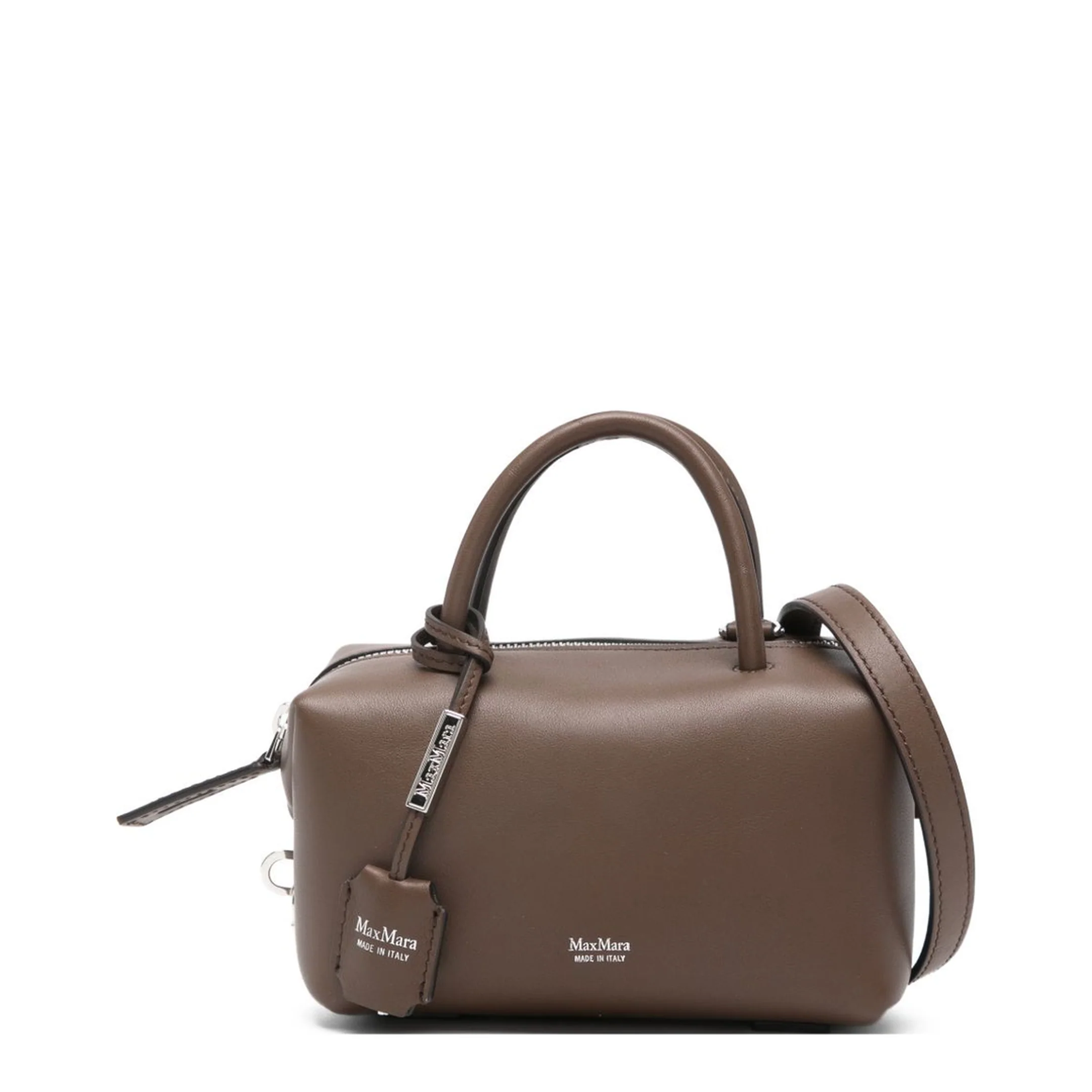 Zipped Leather Handbag - Brown
