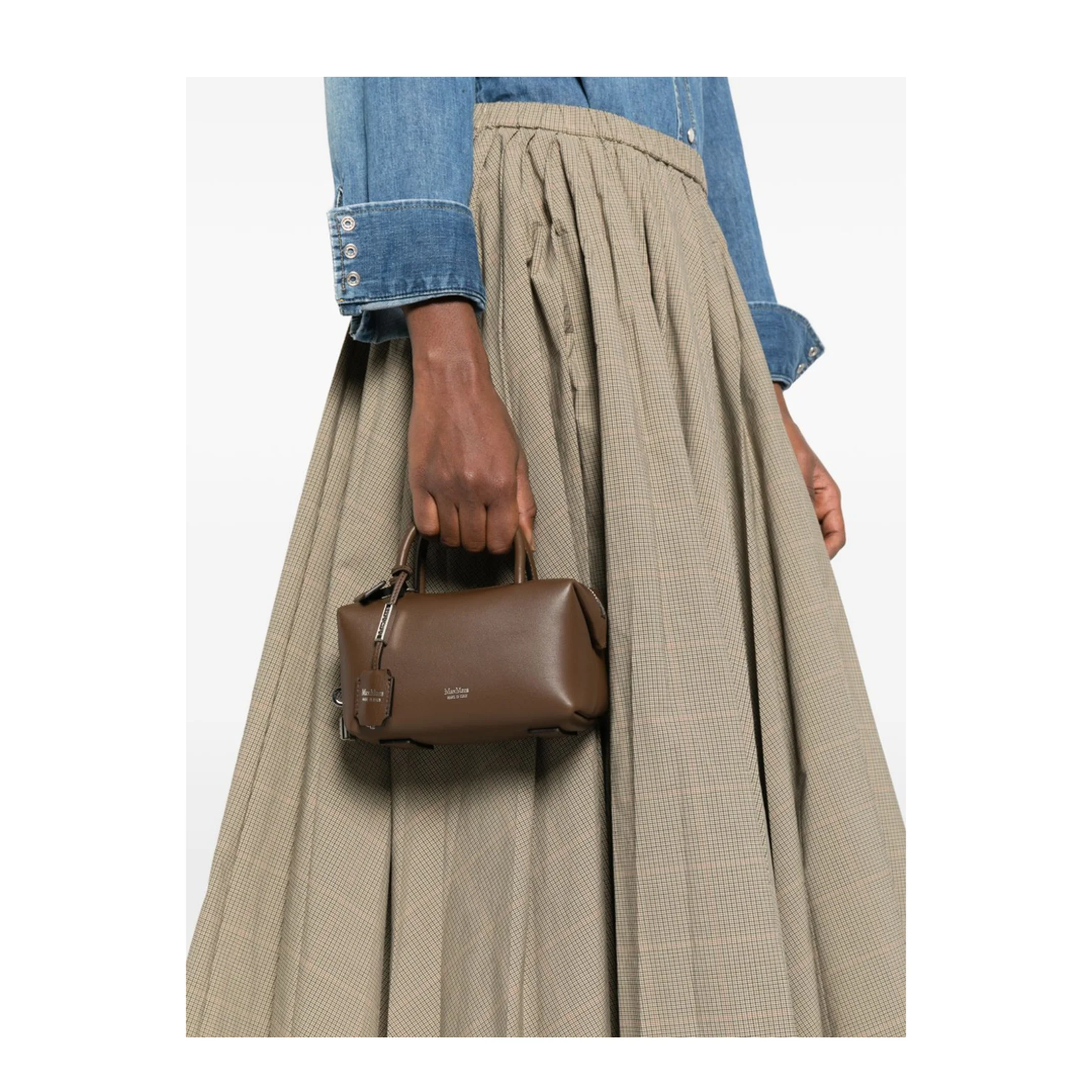 Zipped Leather Handbag - Brown - Image 5