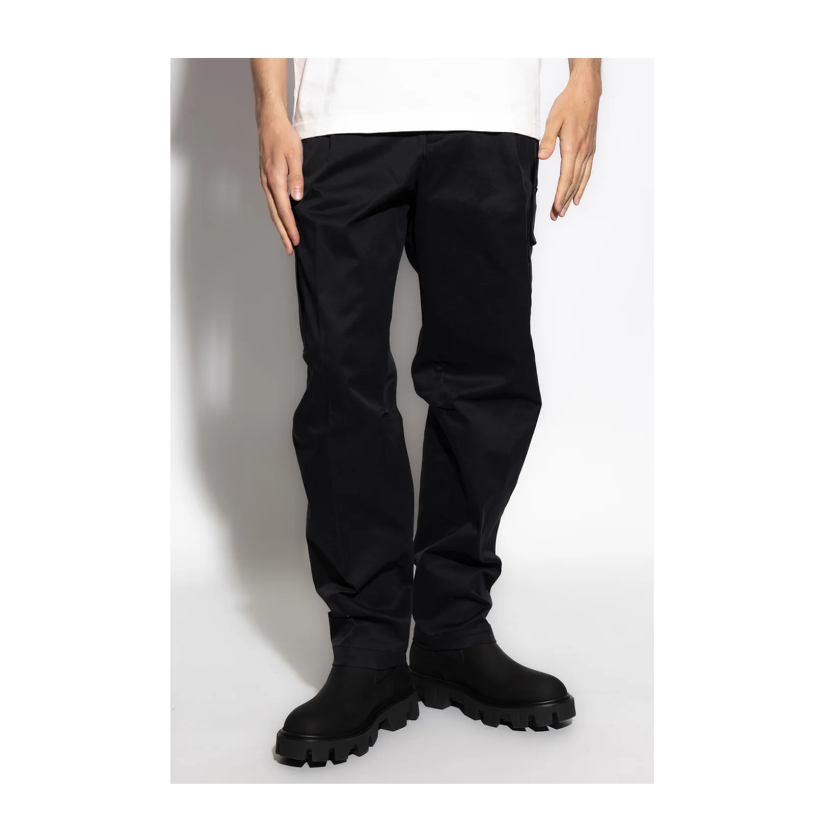Black Cotton Gabardine Cargo Trousers - Image 3