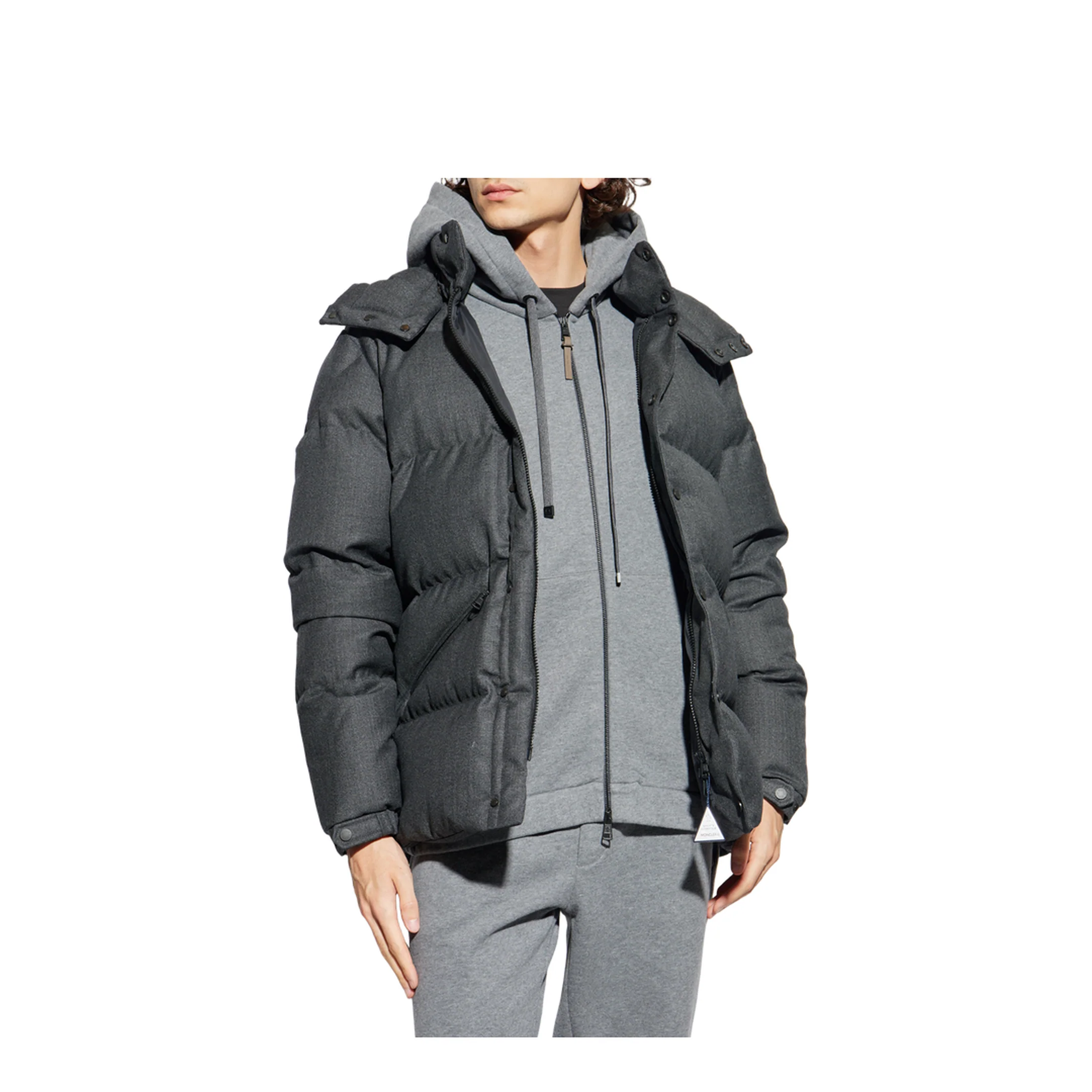 Black Eawy Hooded Wool Short Down Jacket - Image 3