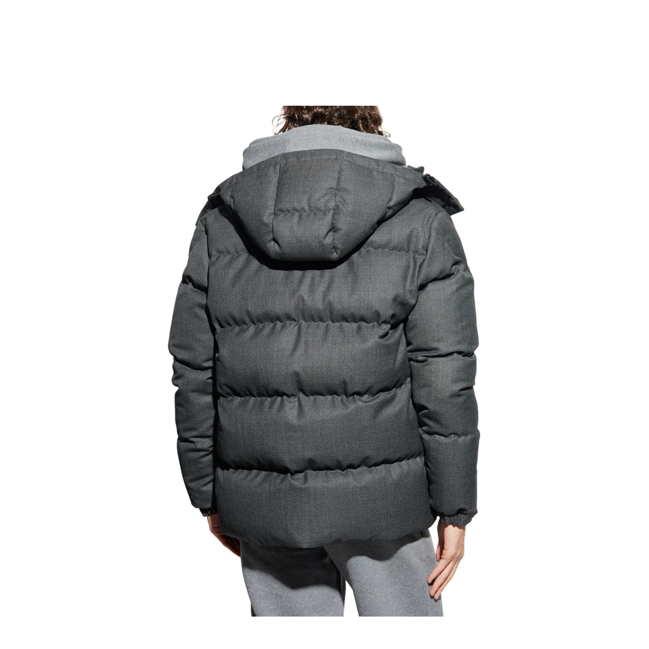 Black Eawy Hooded Wool Short Down Jacket - Image 4