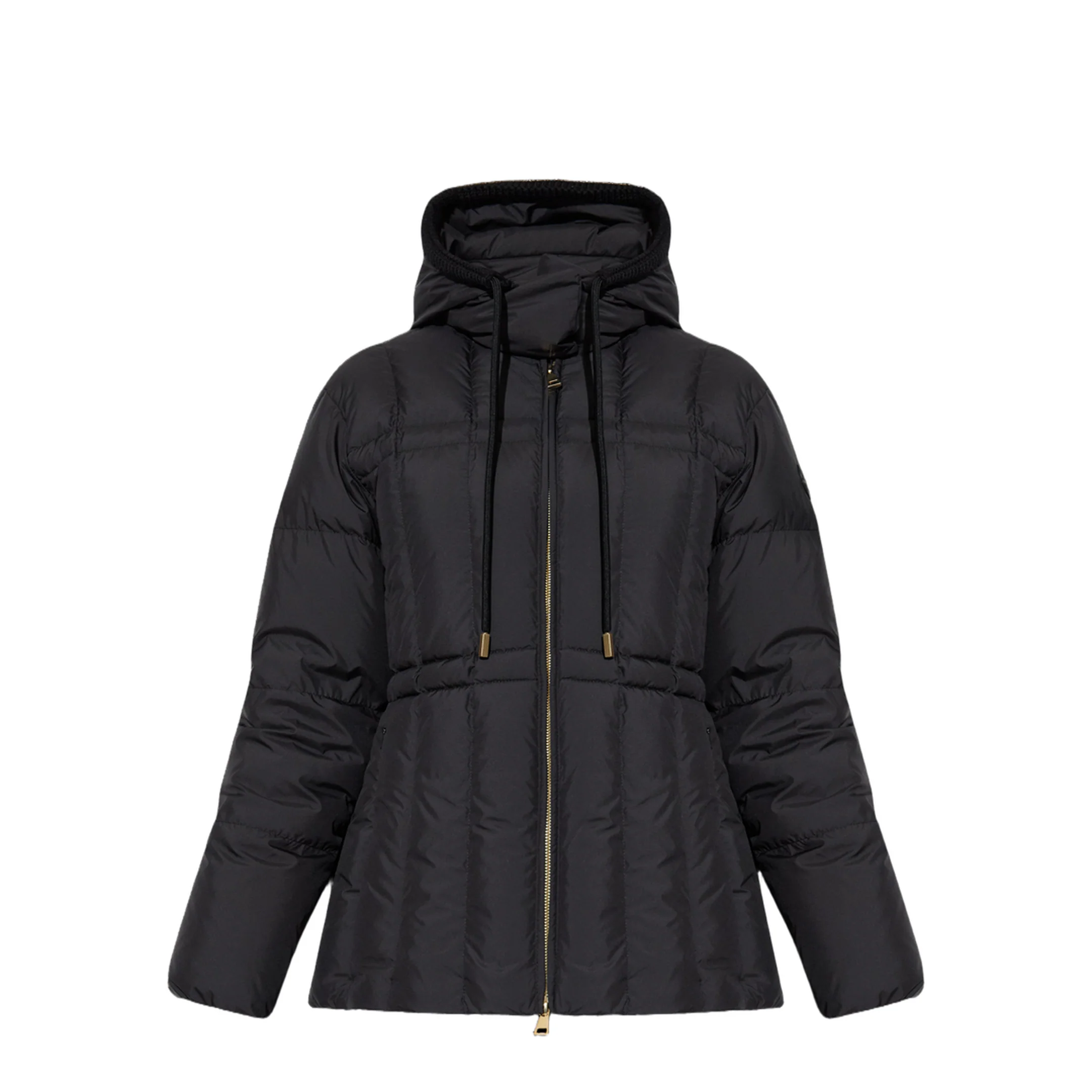 Black Estom Vertical-Quilted Hooded Short Down Jacket