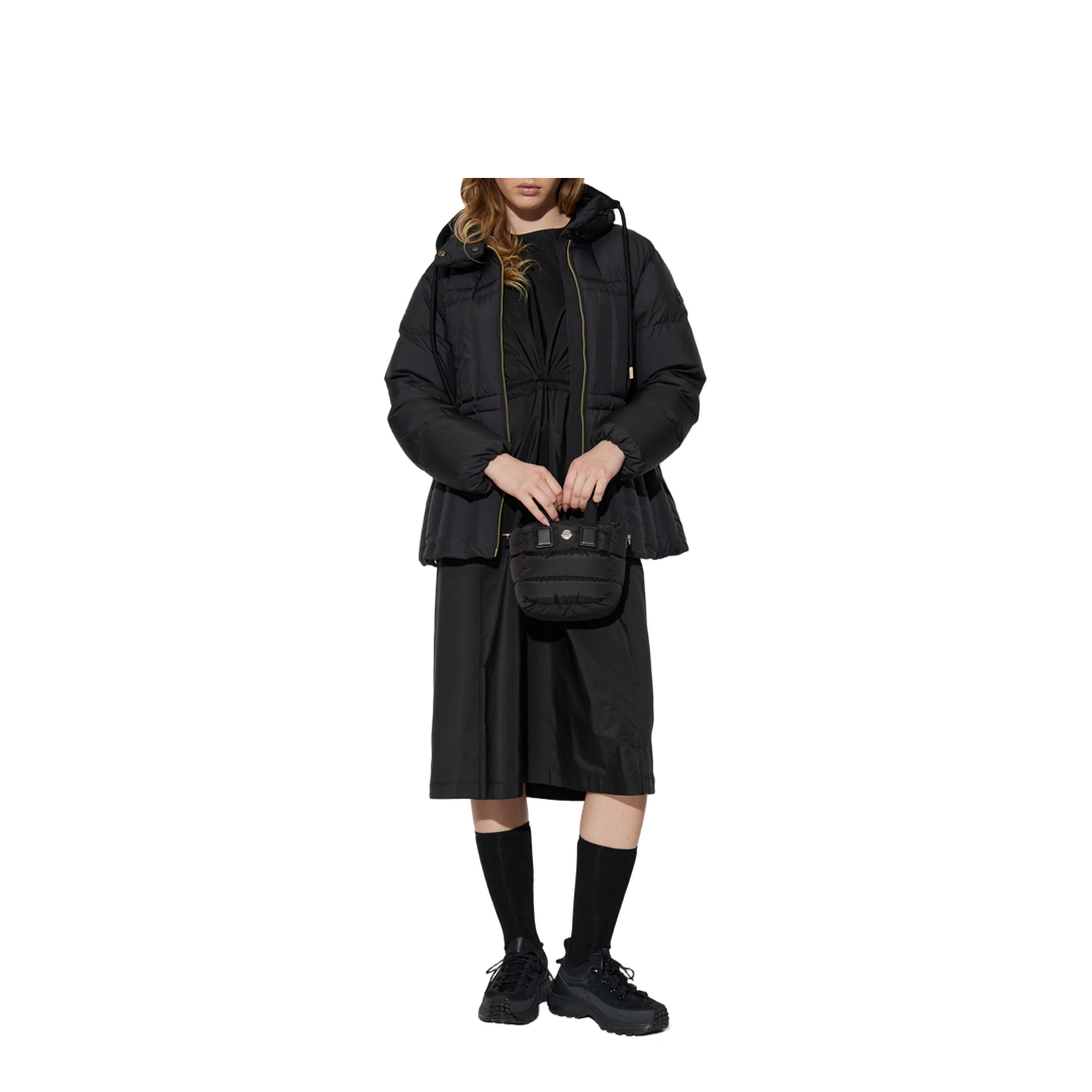 Black Estom Vertical-Quilted Hooded Short Down Jacket - Image 2