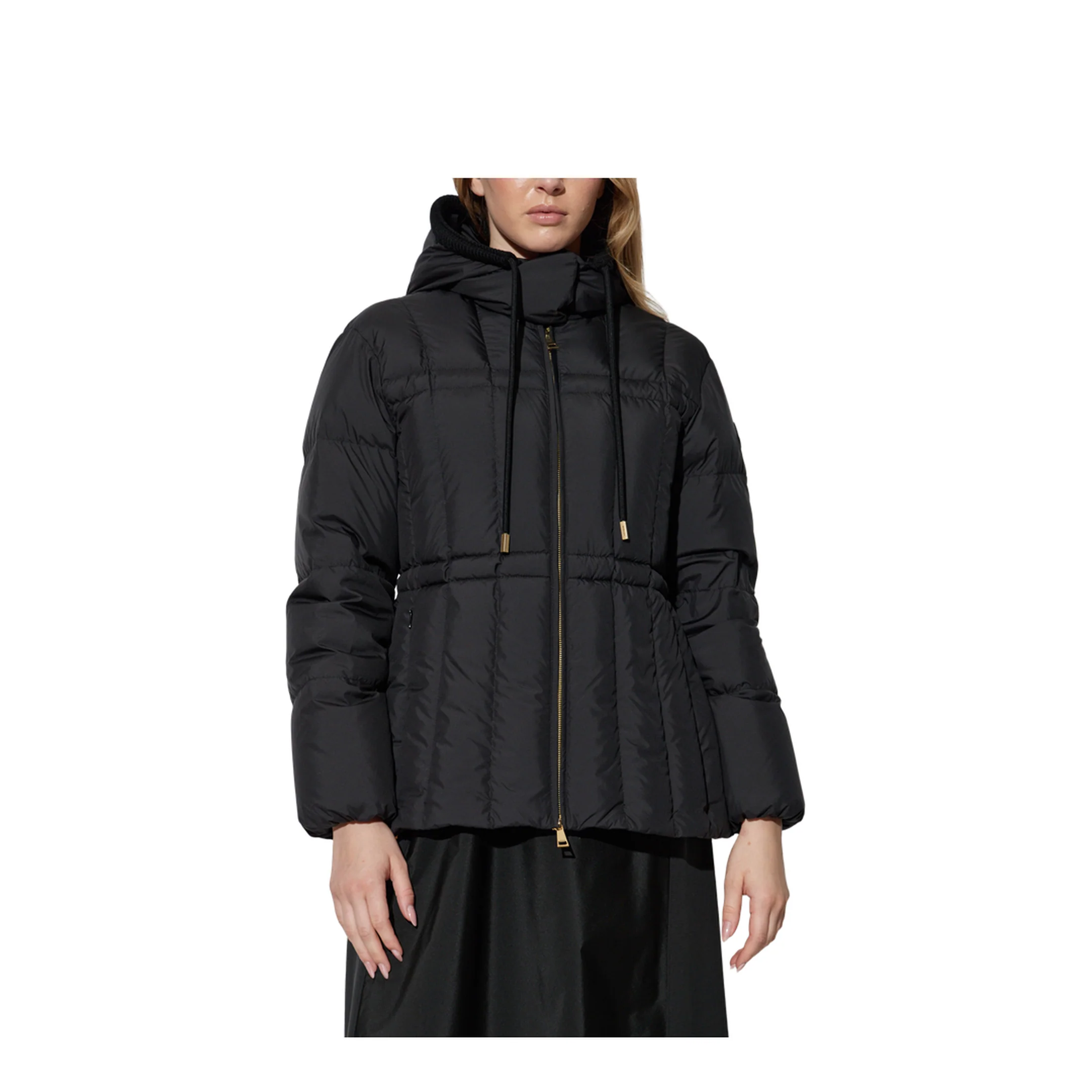 Black Estom Vertical-Quilted Hooded Short Down Jacket - Image 3
