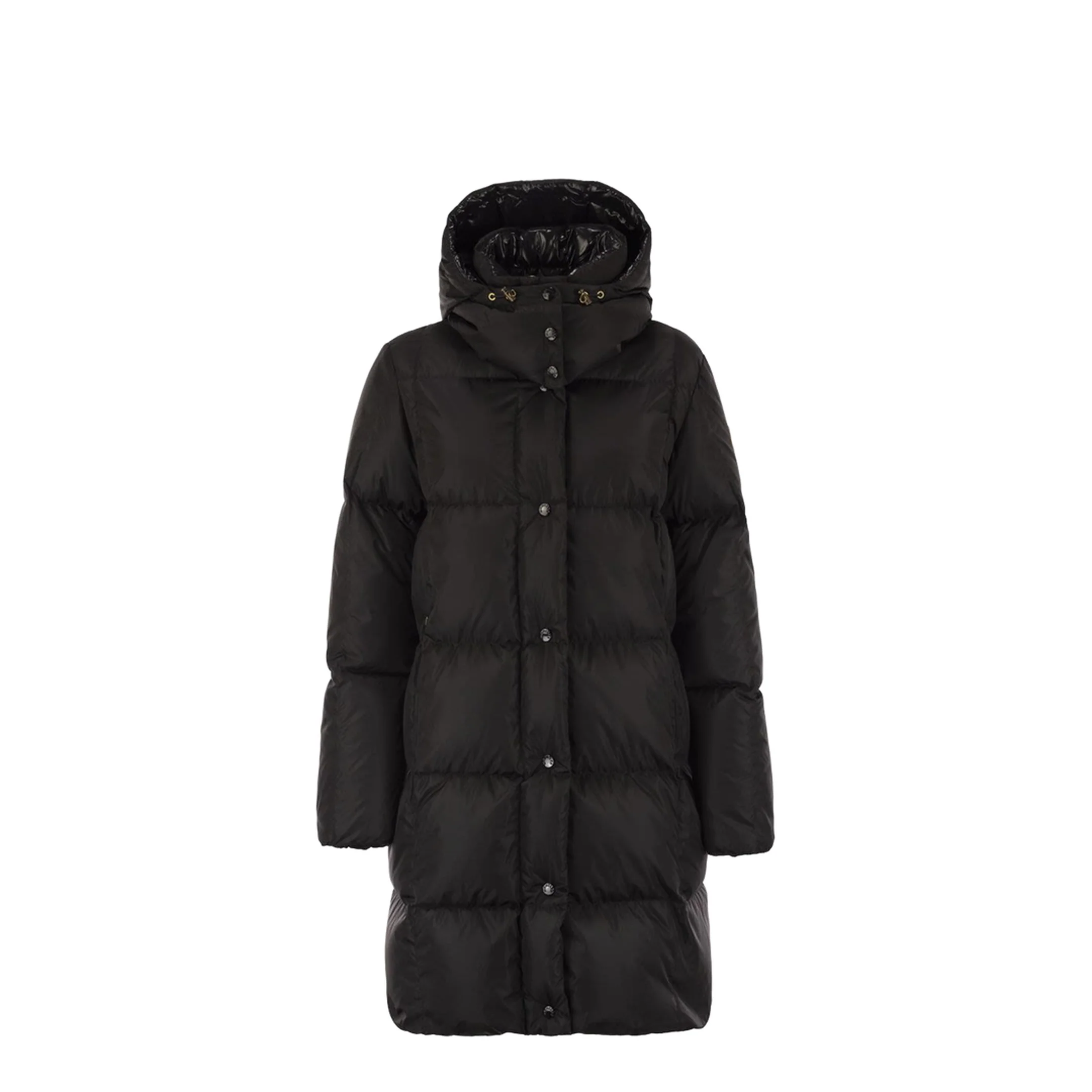 Black Litte Square-Quilted Hooded Long Down Jacket - Image 2