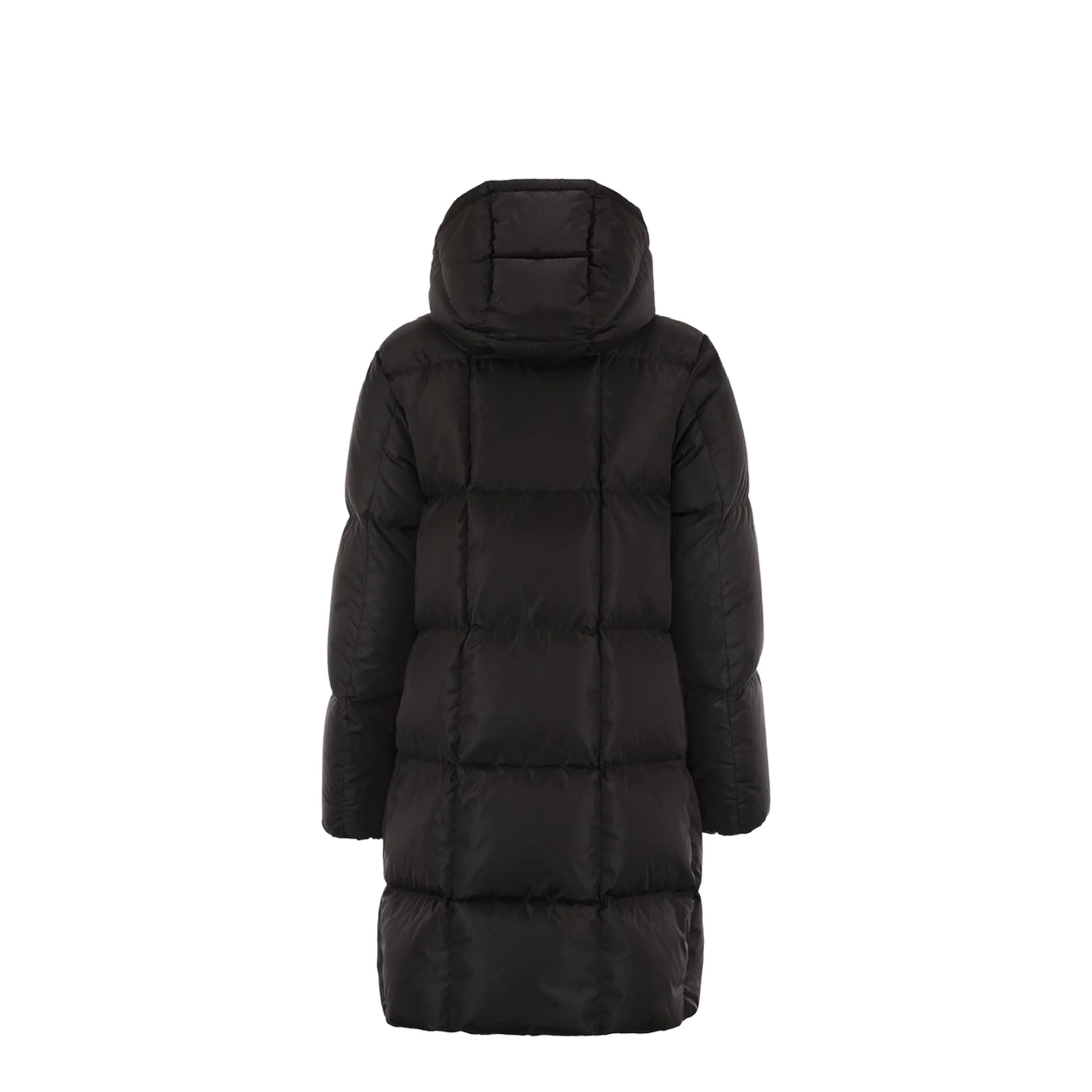 Black Litte Square-Quilted Hooded Long Down Jacket - Image 3