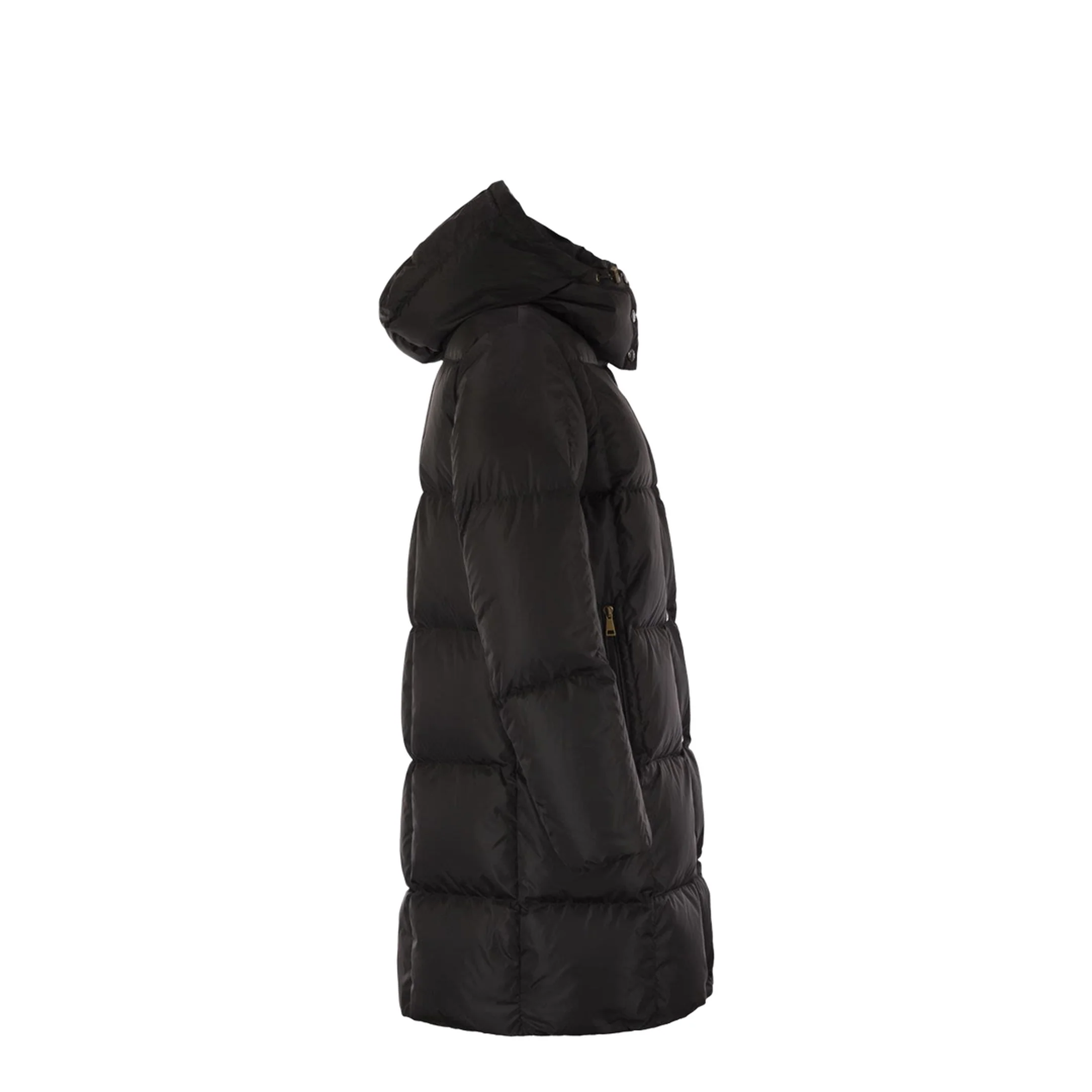 Black Litte Square-Quilted Hooded Long Down Jacket - Image 4