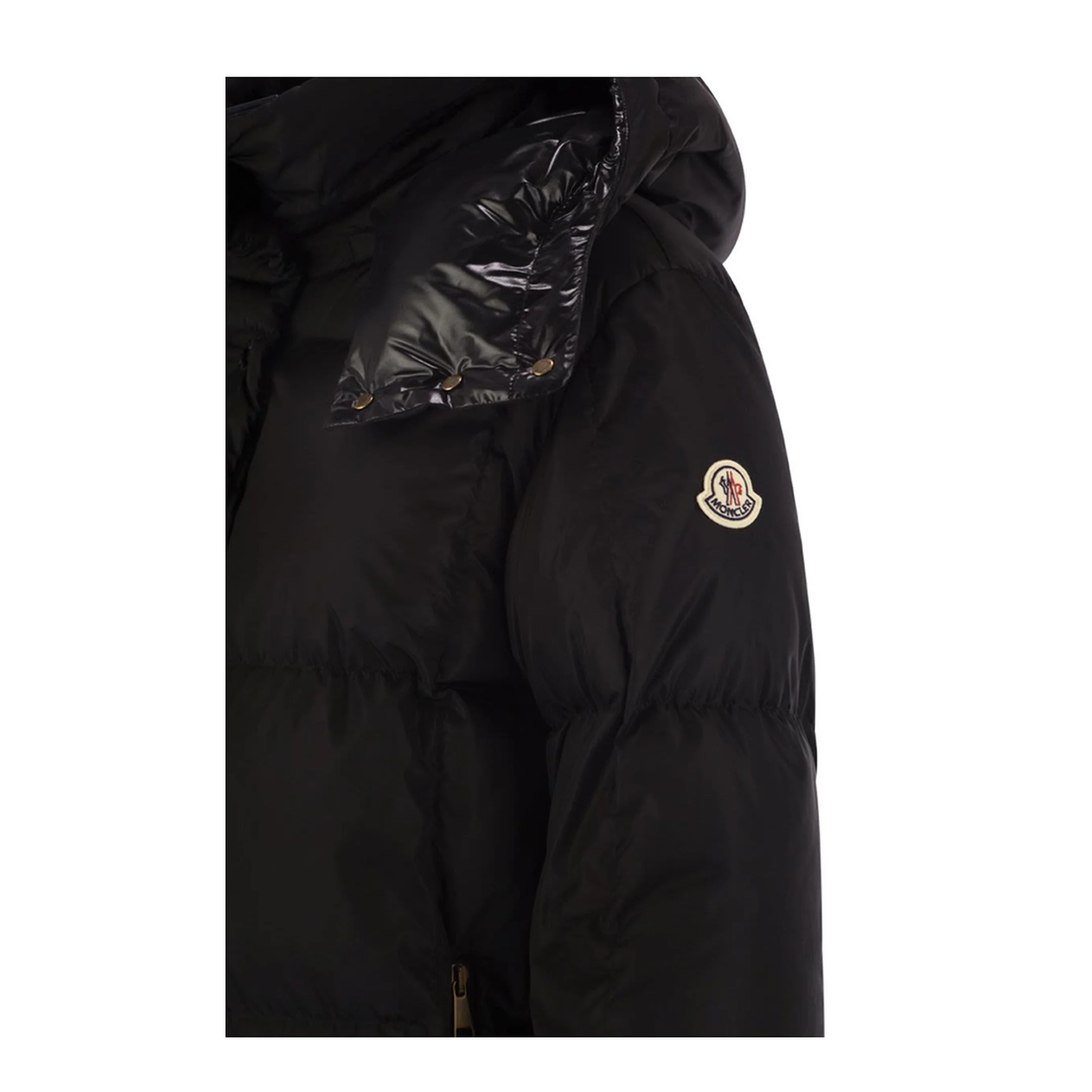 Black Litte Square-Quilted Hooded Long Down Jacket - Image 5