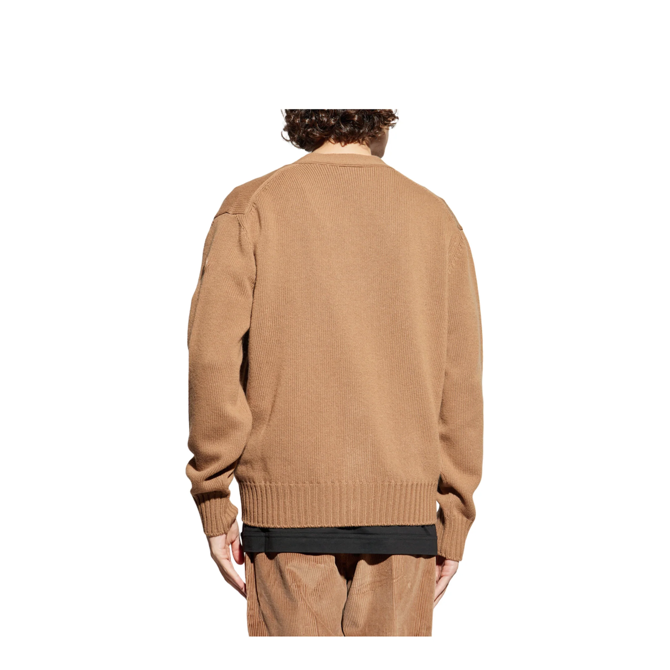 Camel Beige V-Neck Wool Cardigan - Image 4